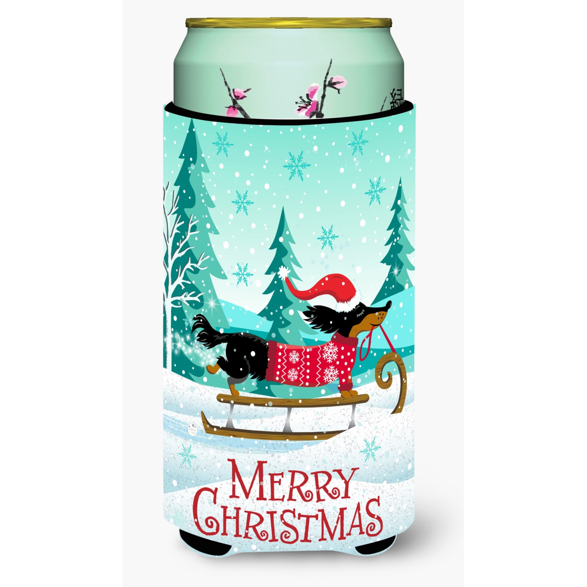&quotCaroline's Treasures Merry Christmas Dachshund Tall Boy Insulator Hugger cold-beverage-koozies, TBC, Multicolor"