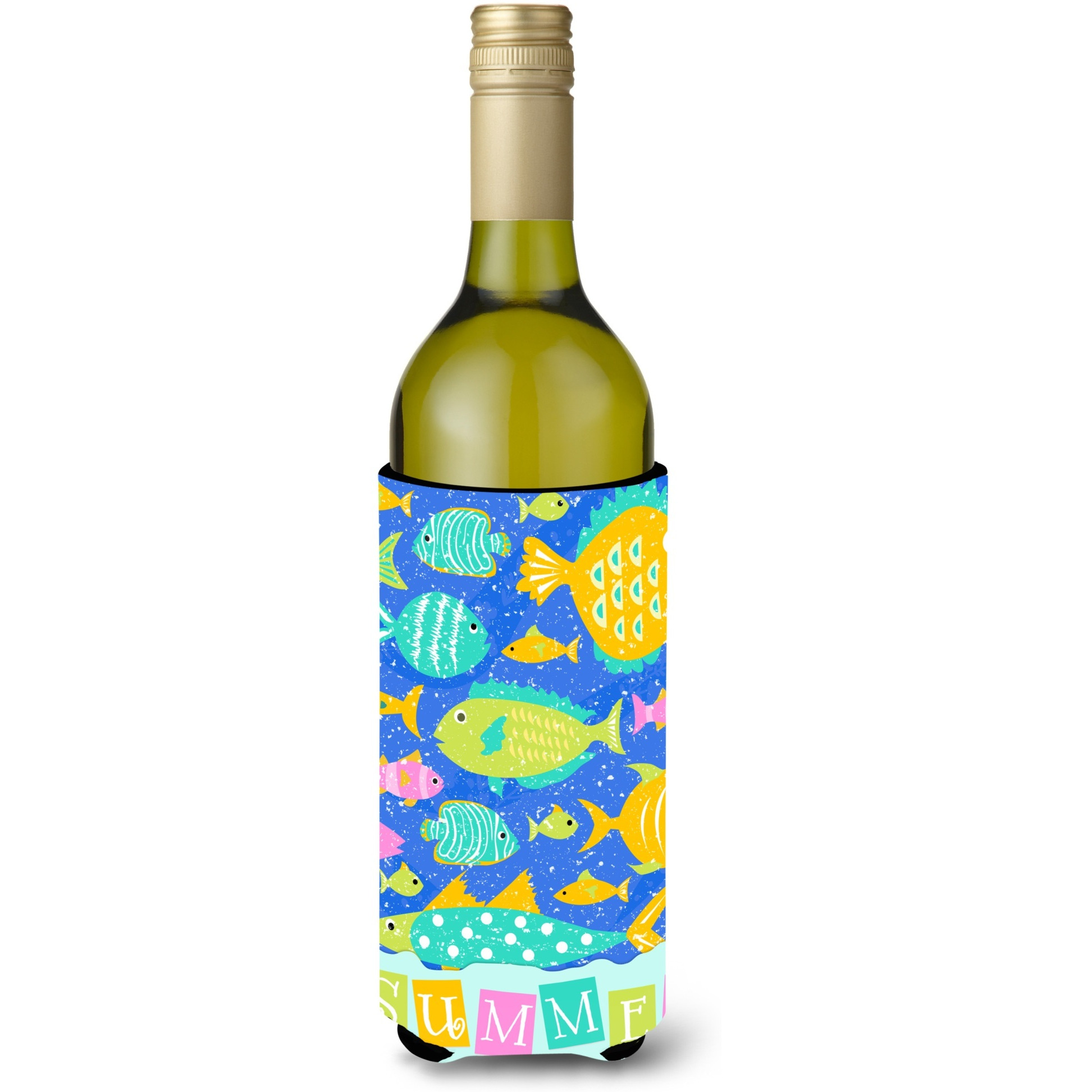 &quotCaroline's Treasures Little Colorful Fishes Wine Bottle Insulator Hugger cold-beverage-koozies, LITERK, Multicolor"