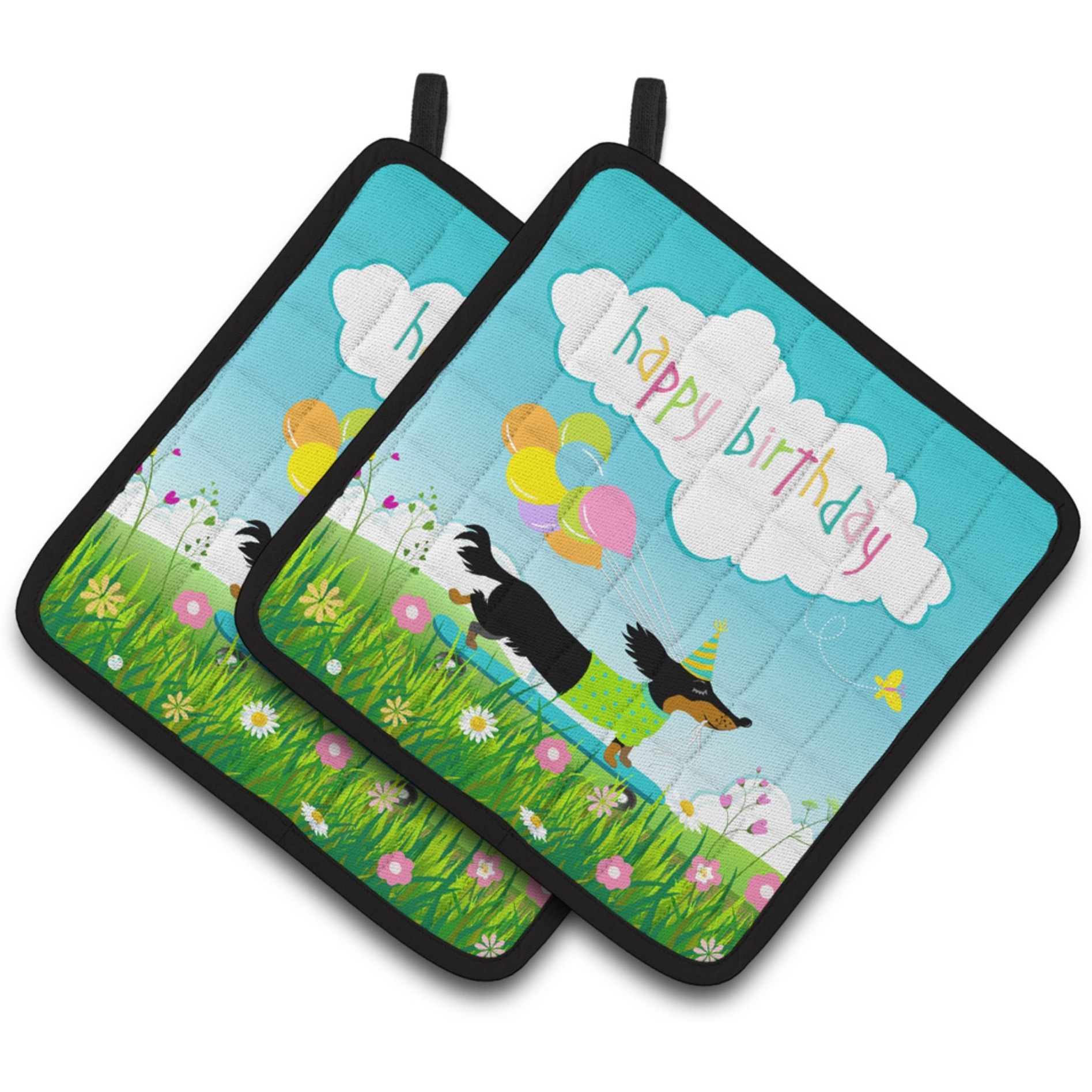 &quotCaroline's Treasures Happy Birthday Dachshund Pair of Pot Holders, Multicolor"