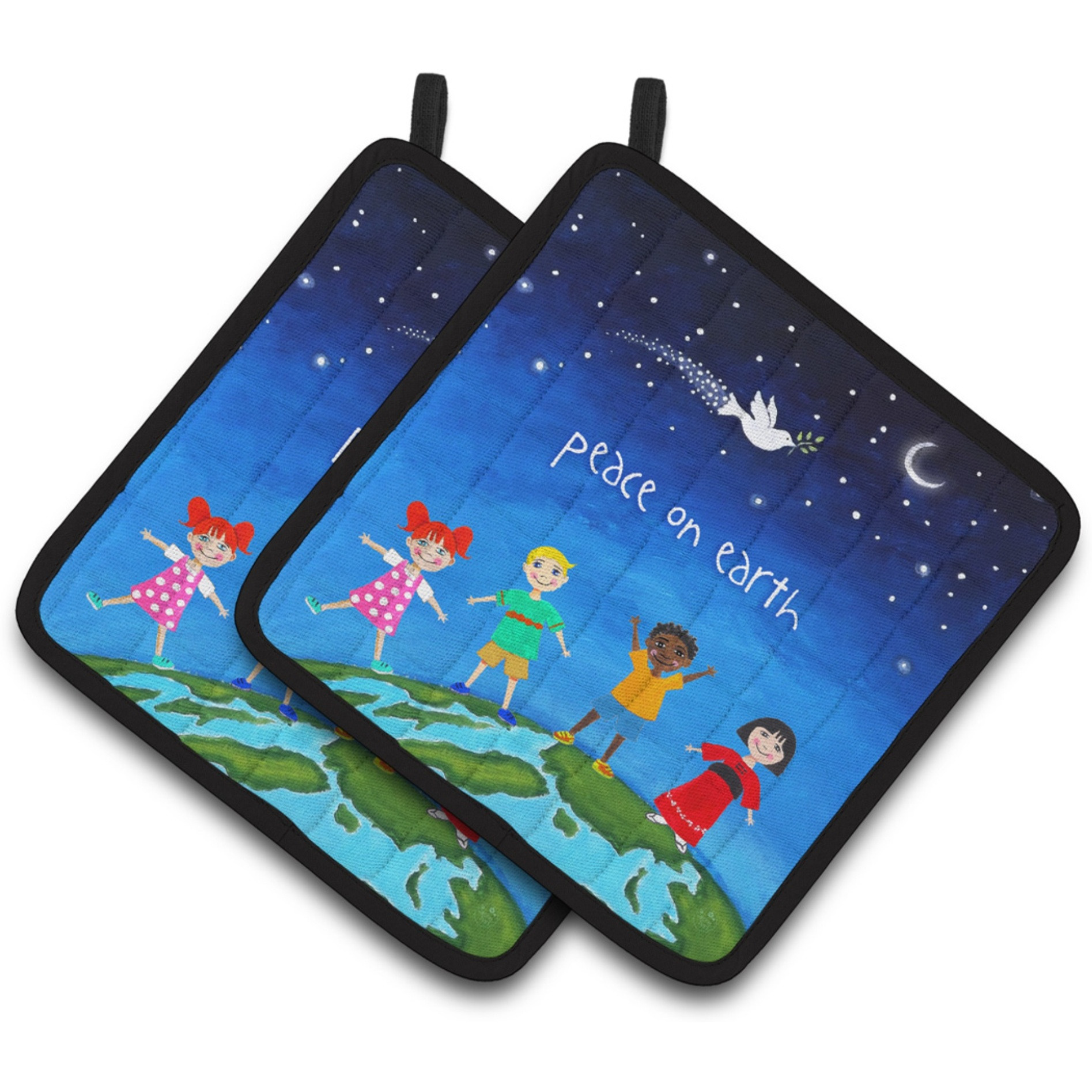 &quotCaroline's Treasures Peace on Earth Pair of Pot Holders, Multicolor"