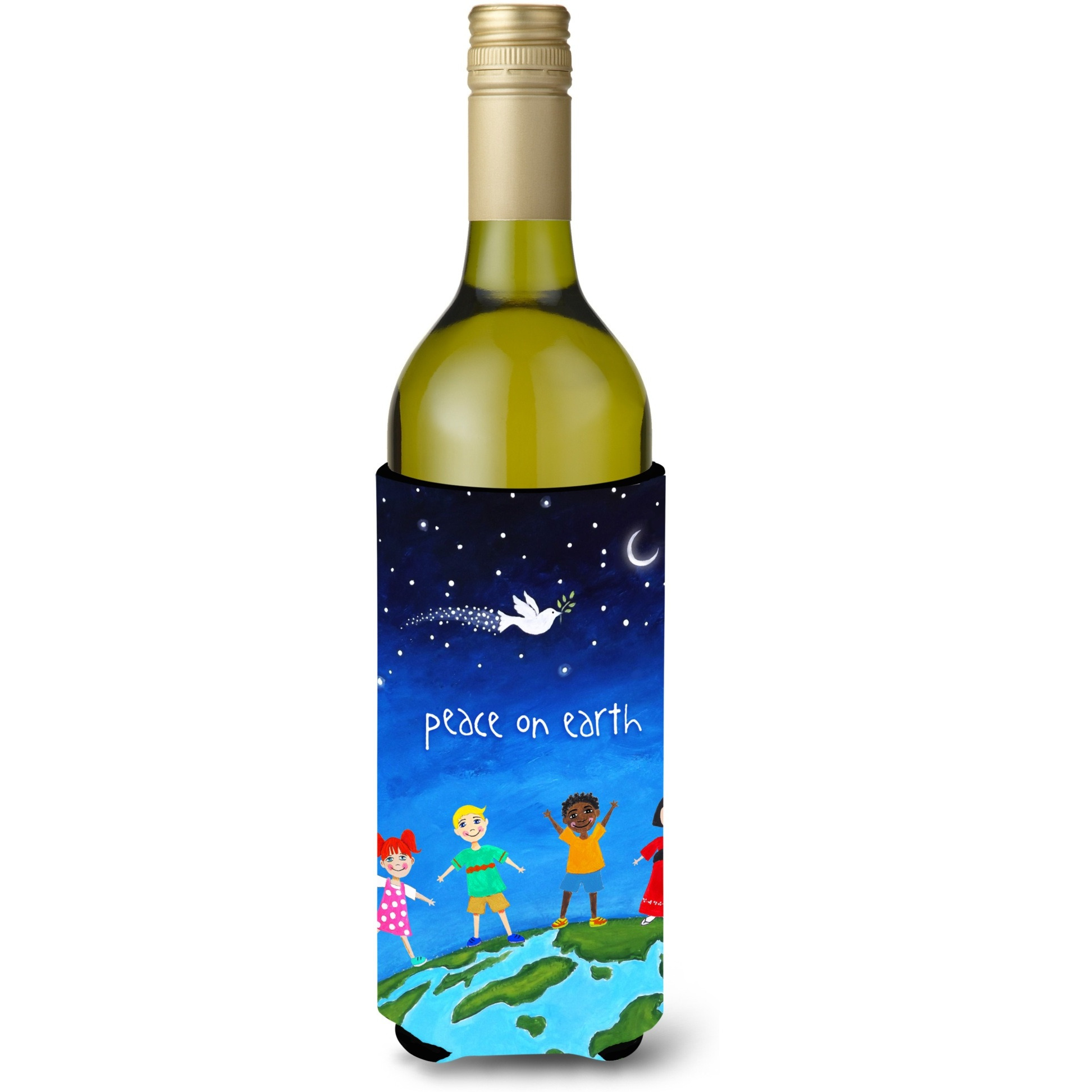 &quotCaroline's Treasures Peace on Earth Wine Bottle Insulator Hugger cold-beverage-koozies, LITERK, Multicolor"