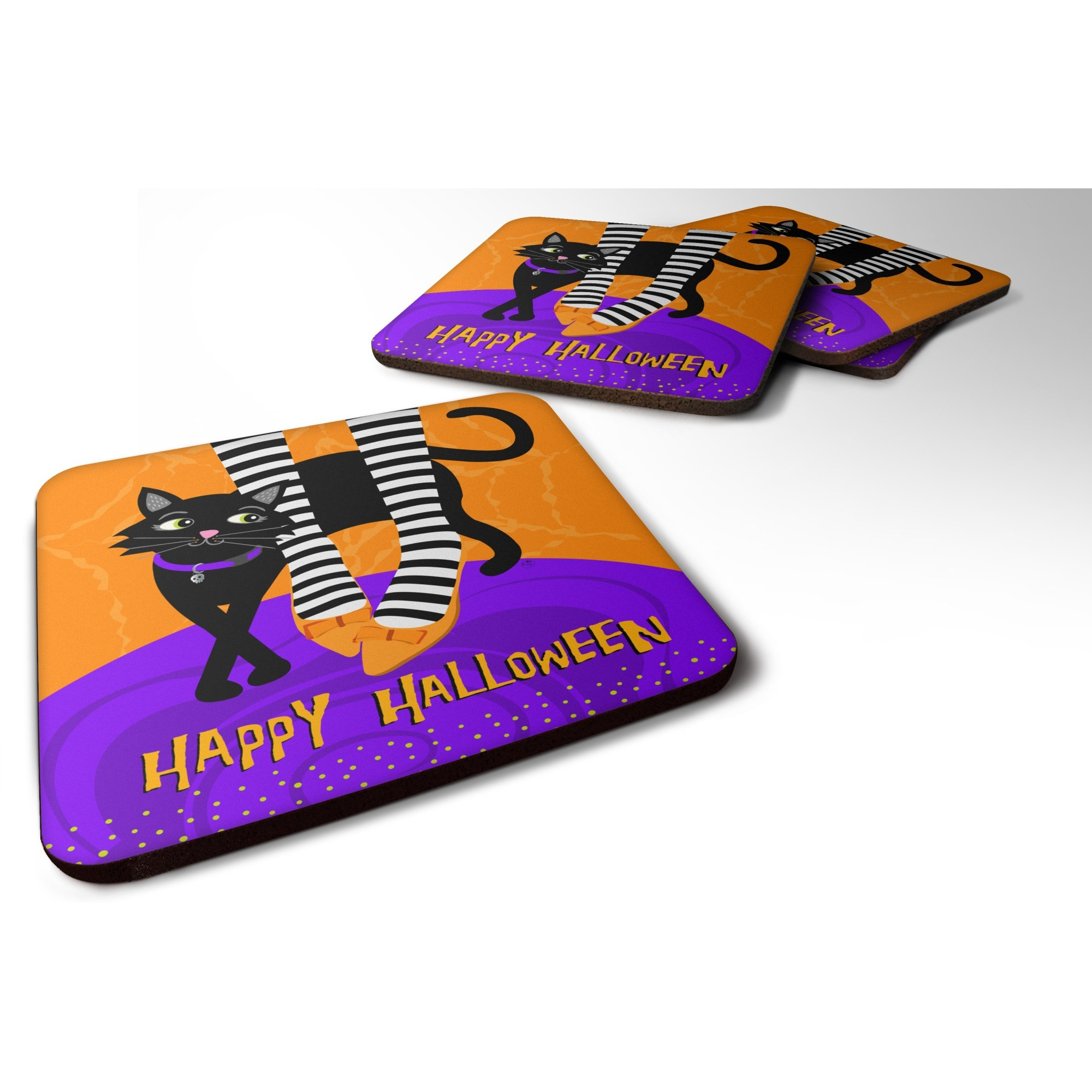 &quotCaroline's Treasures Halloween Witches Feet Foam Coaster Set of 4, 3.5x3.5, Multicolor"