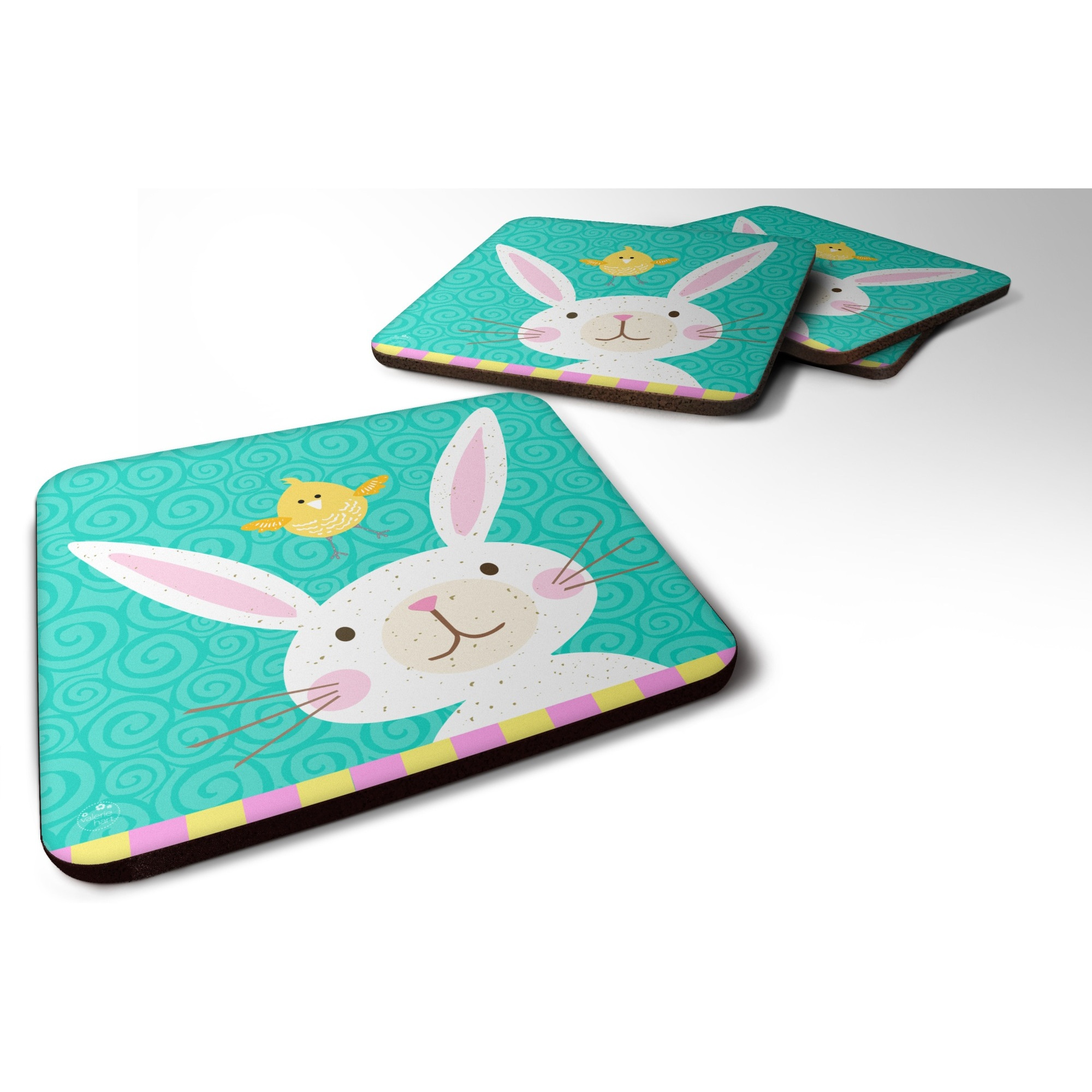 &quotCaroline's Treasures Happy Easter Rabbit Foam Coaster Set of 4, 3.5x3.5, Multicolor"