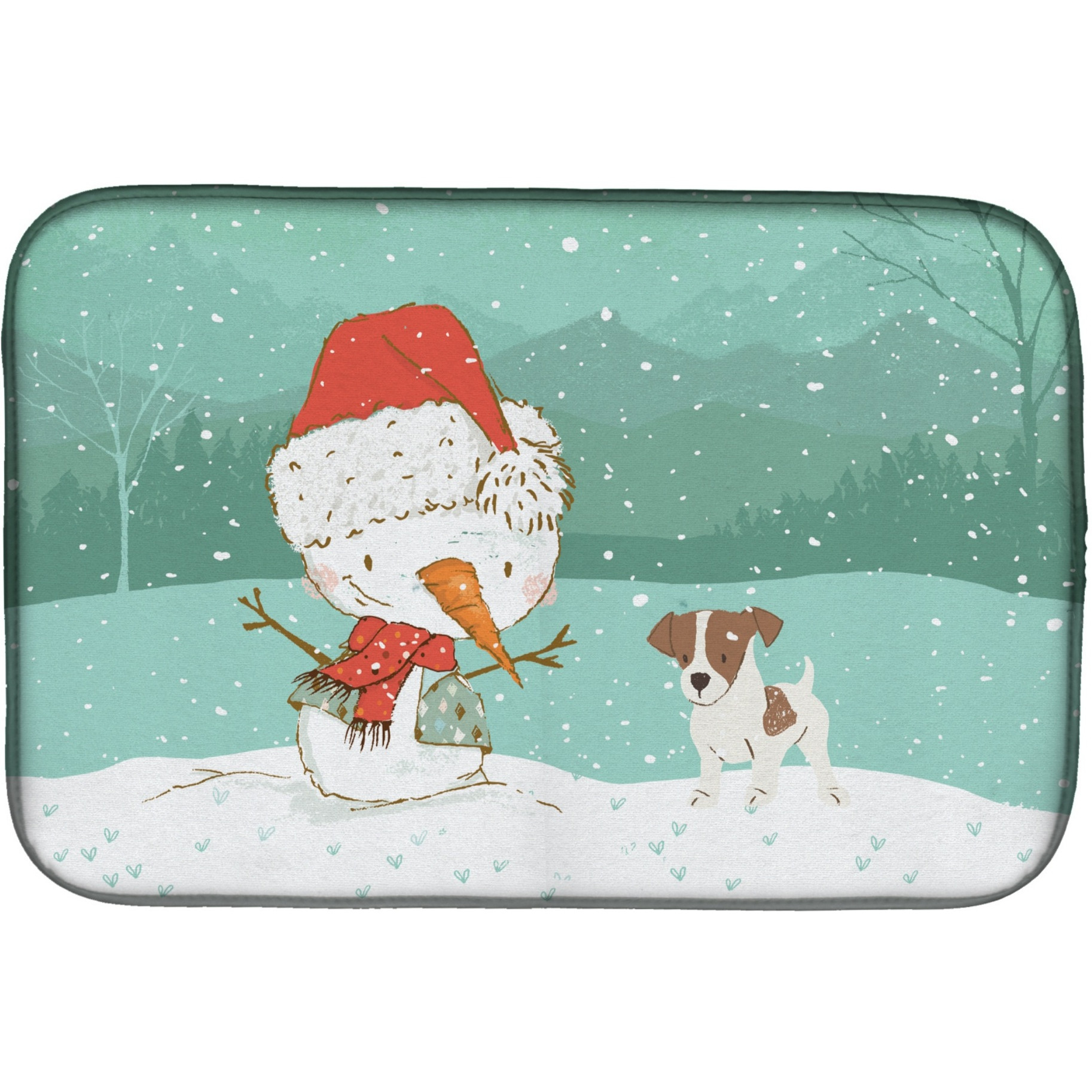 &quotCaroline's Treasures Jack Russell Terrier 2 Snowman Christmas Dish Drying Mat, 14 x 21"