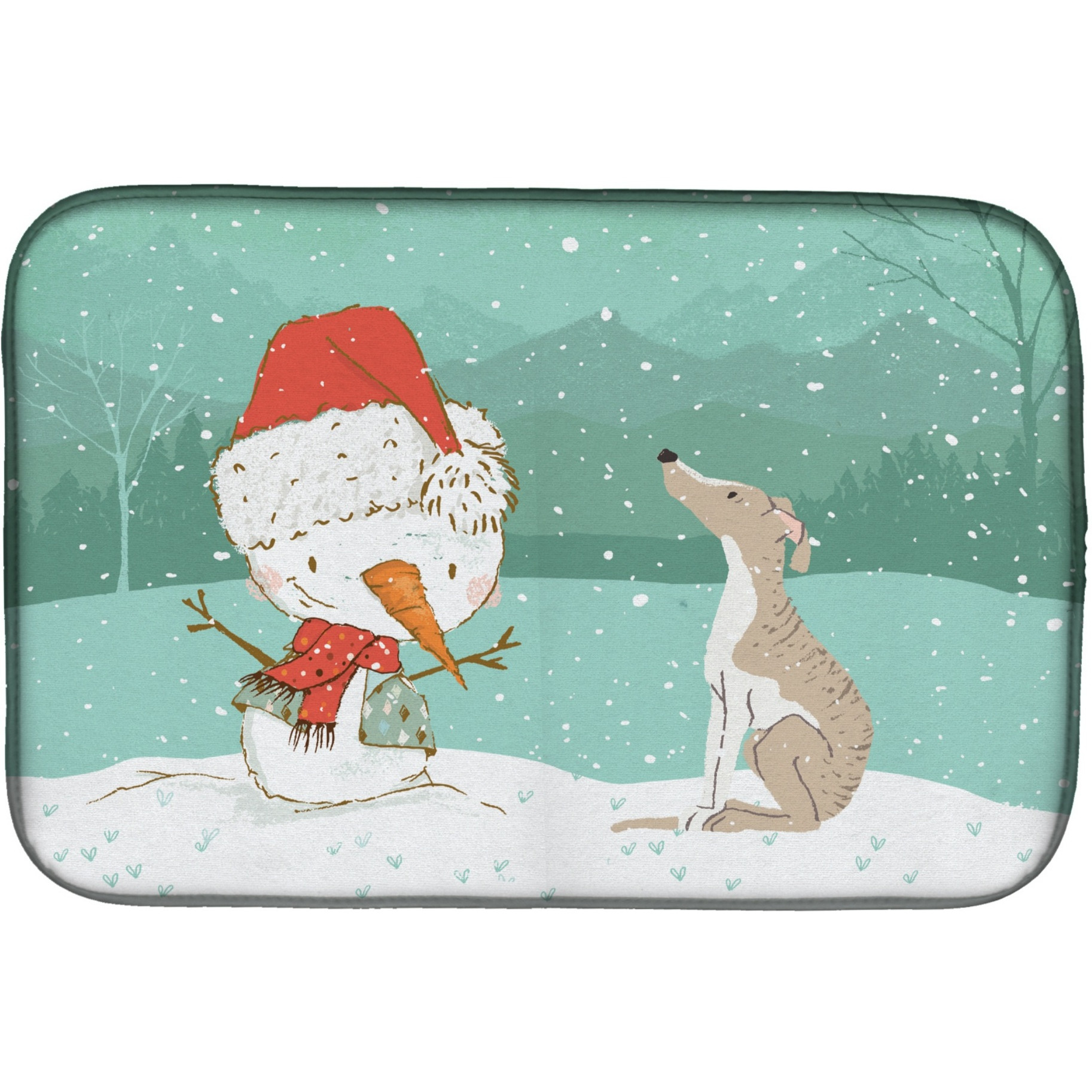 &quotCaroline's Treasures Whippet Snowman Christmas Dish Drying Mat, 14 x 21"