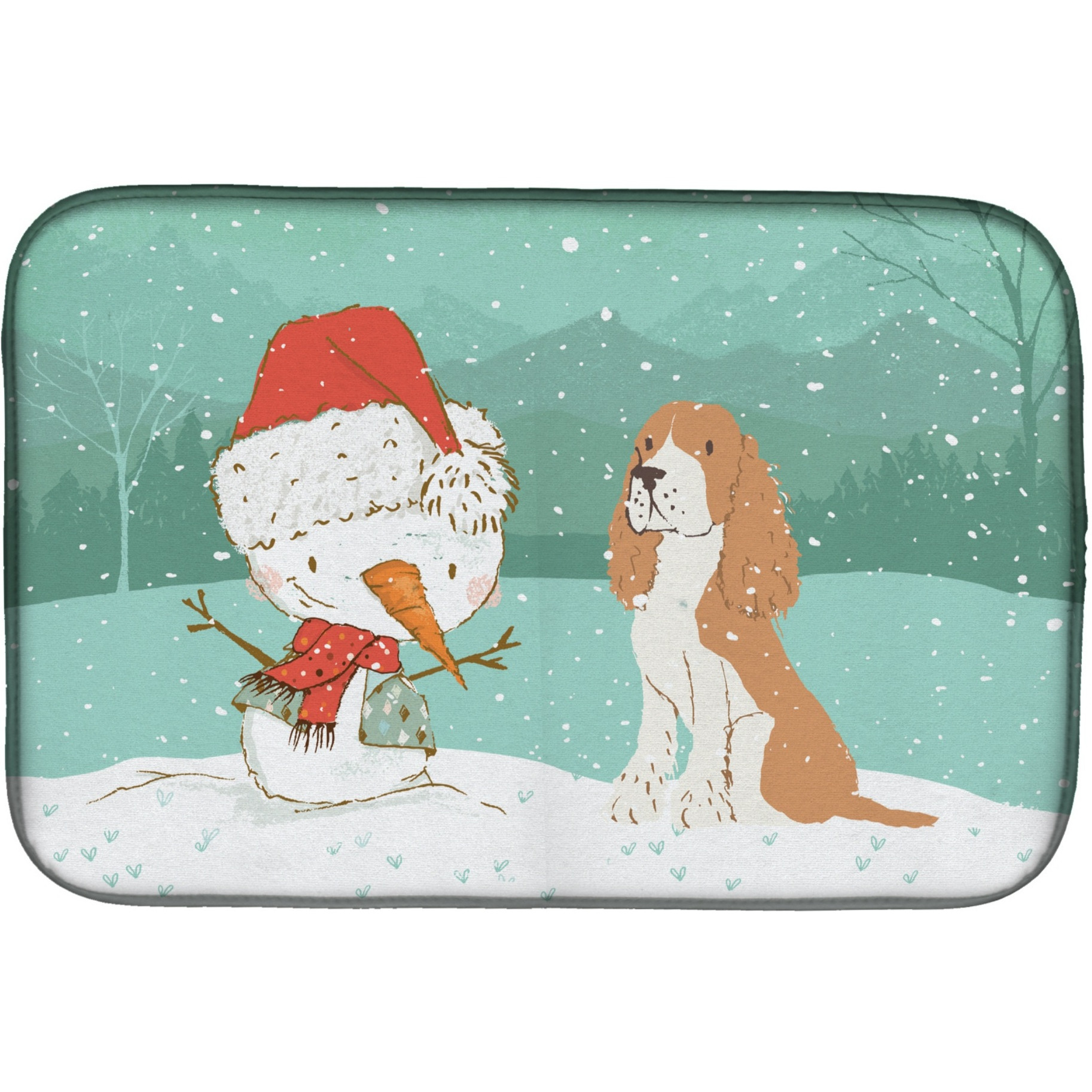 &quotCaroline's Treasures Red Spaniel Snowman Christmas Dish Drying Mat, 14 x 21, Multicolor"