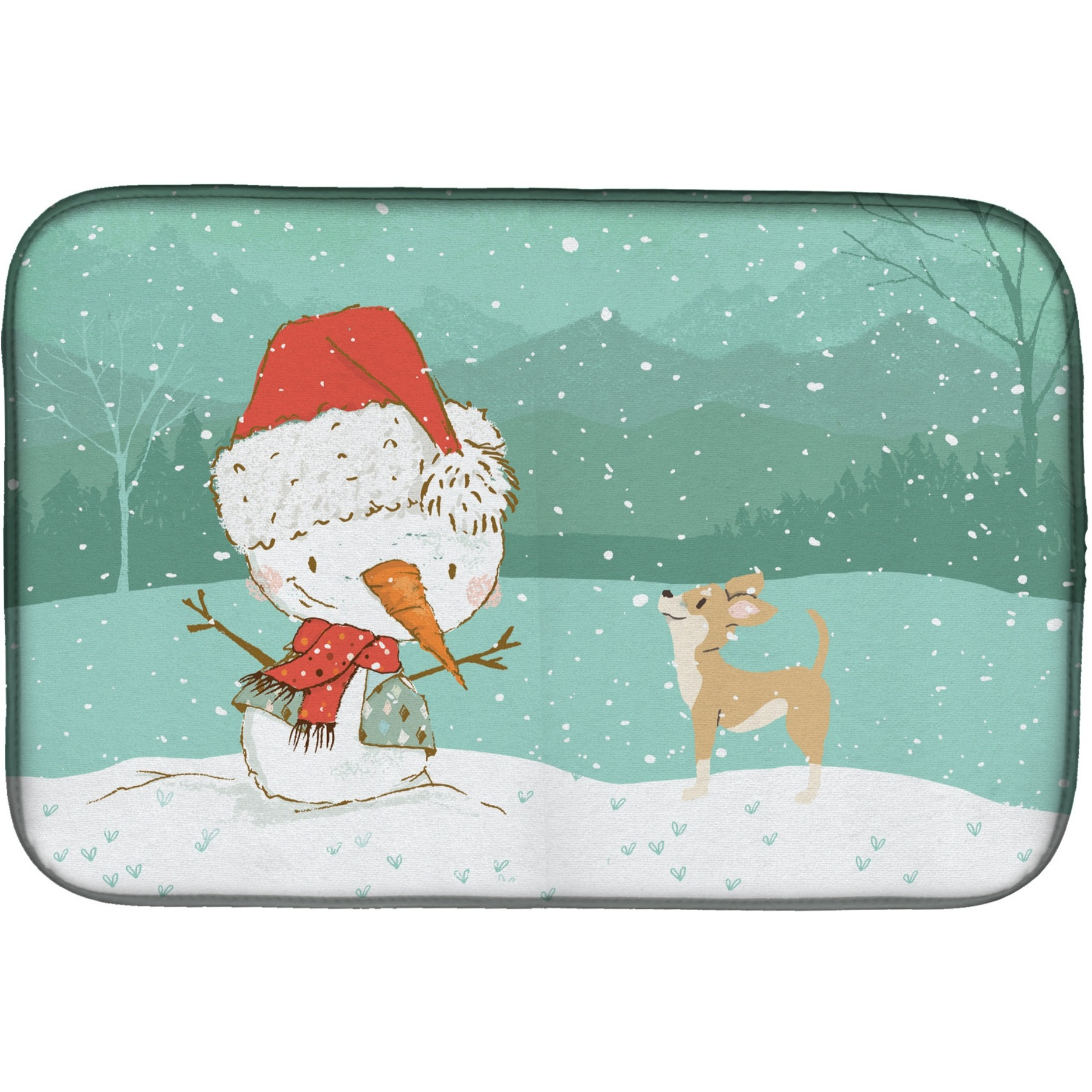 &quotCaroline's Treasures Tan Chihuahua Snowman Christmas Dish Drying Mat, 14 x 21"
