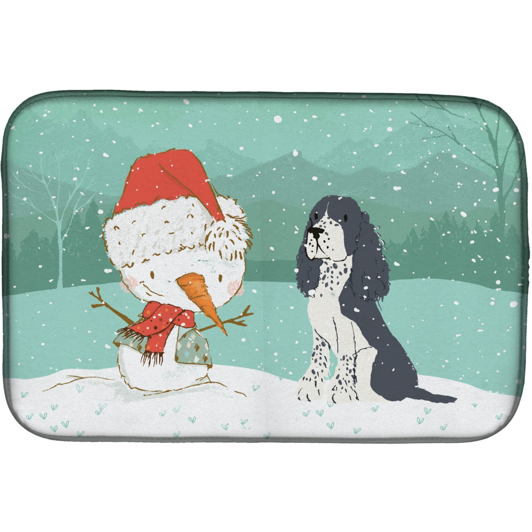 &quotCaroline's Treasures English Springer Spaniel Snowman Christmas Dish Drying Mat, 14 x 21"