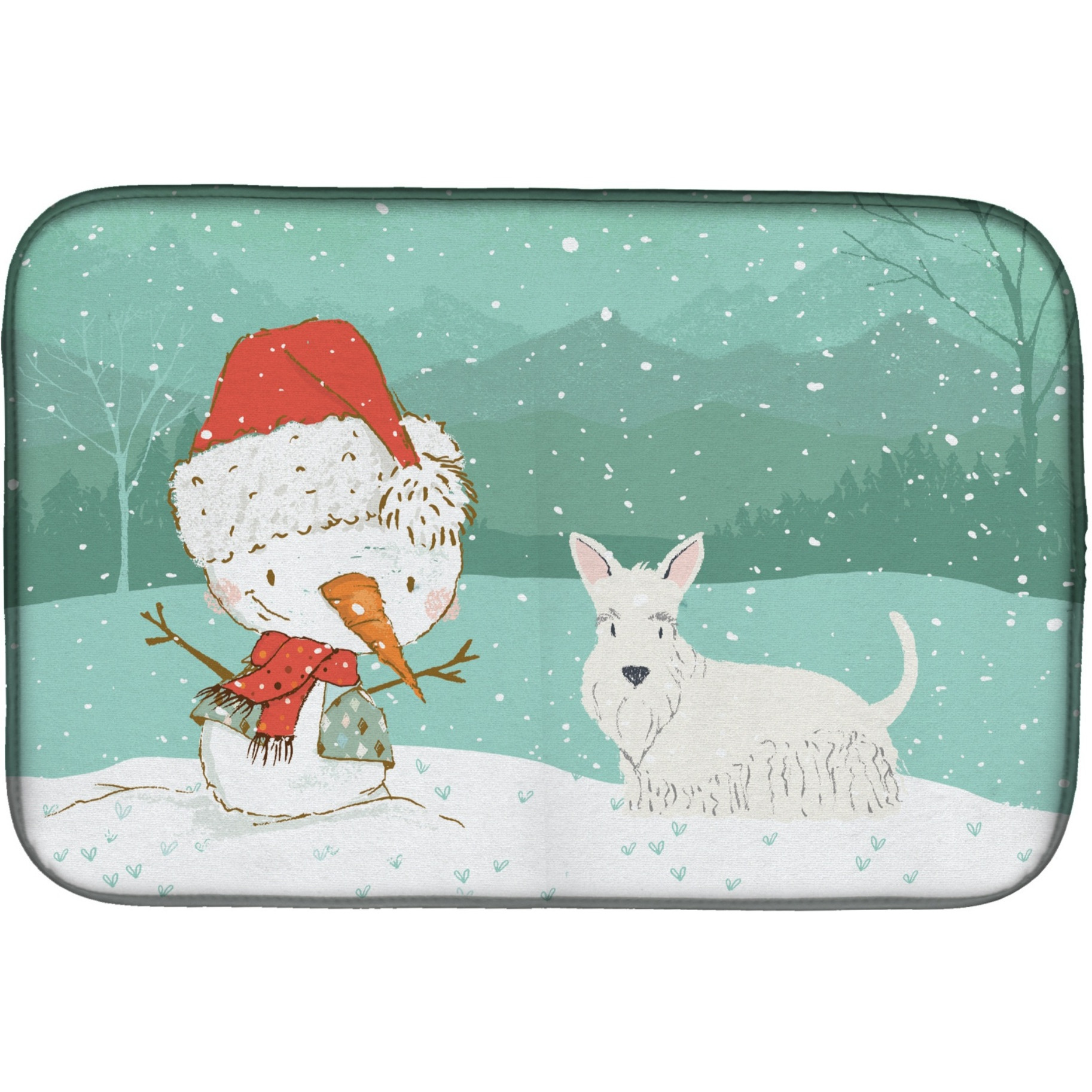 &quotCaroline's Treasures Wheaten Scottish Terrier Snowman Christmas Dish Drying Mat, 14 x 21"