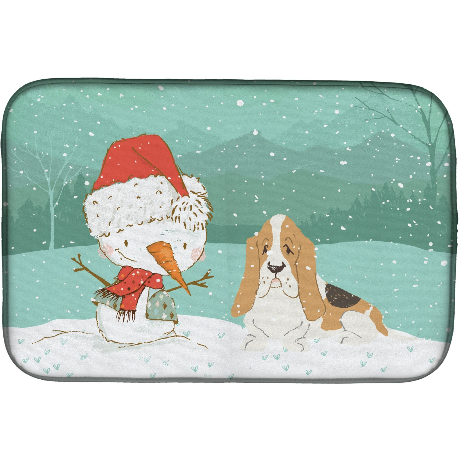 &quotCaroline's Treasures Basset Hound Snowman Christmas Dish Drying Mat, 14 x 21"