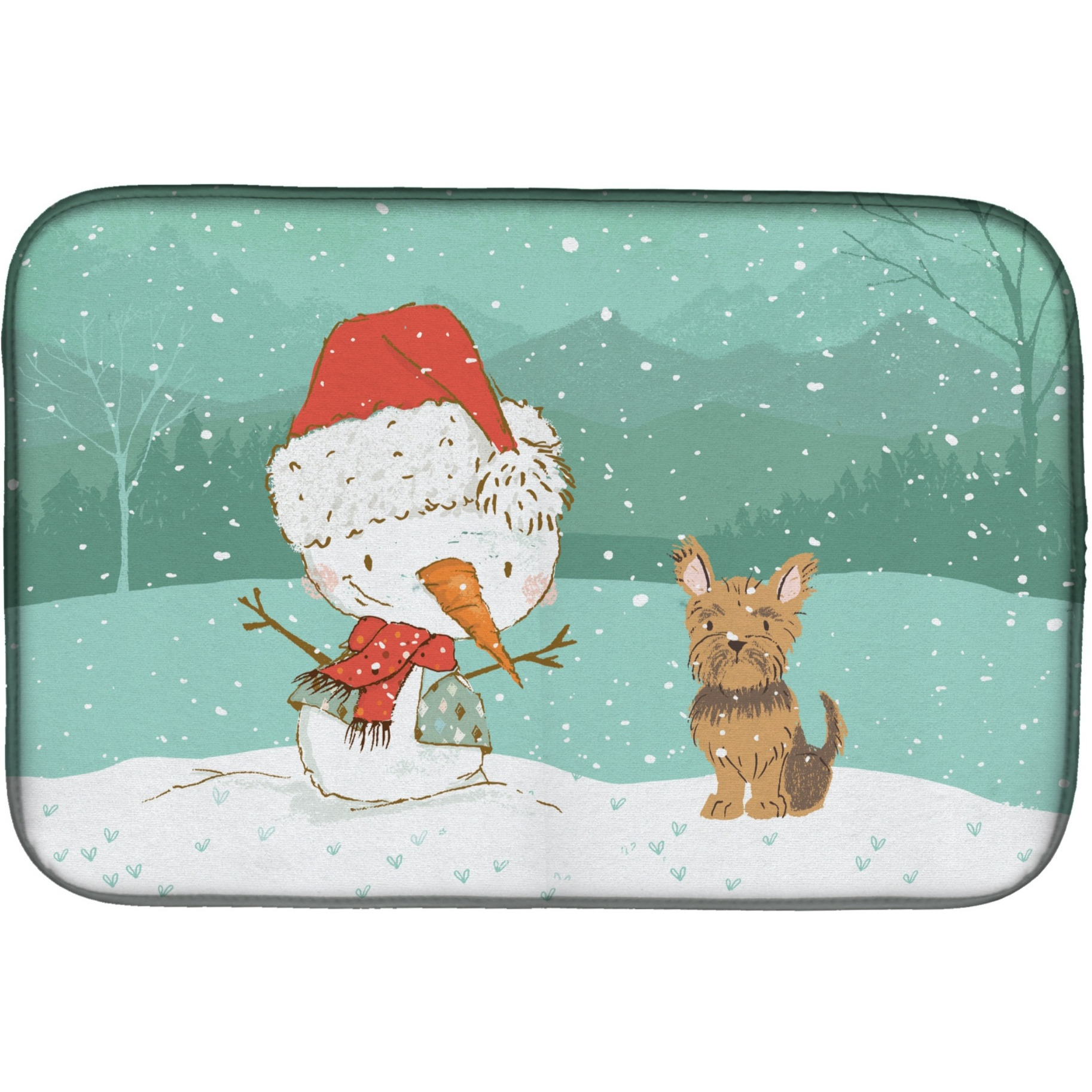 &quotCaroline's Treasures Yorkie Cropped Ears Snowman Christmas Dish Drying Mat, 14 x 21"