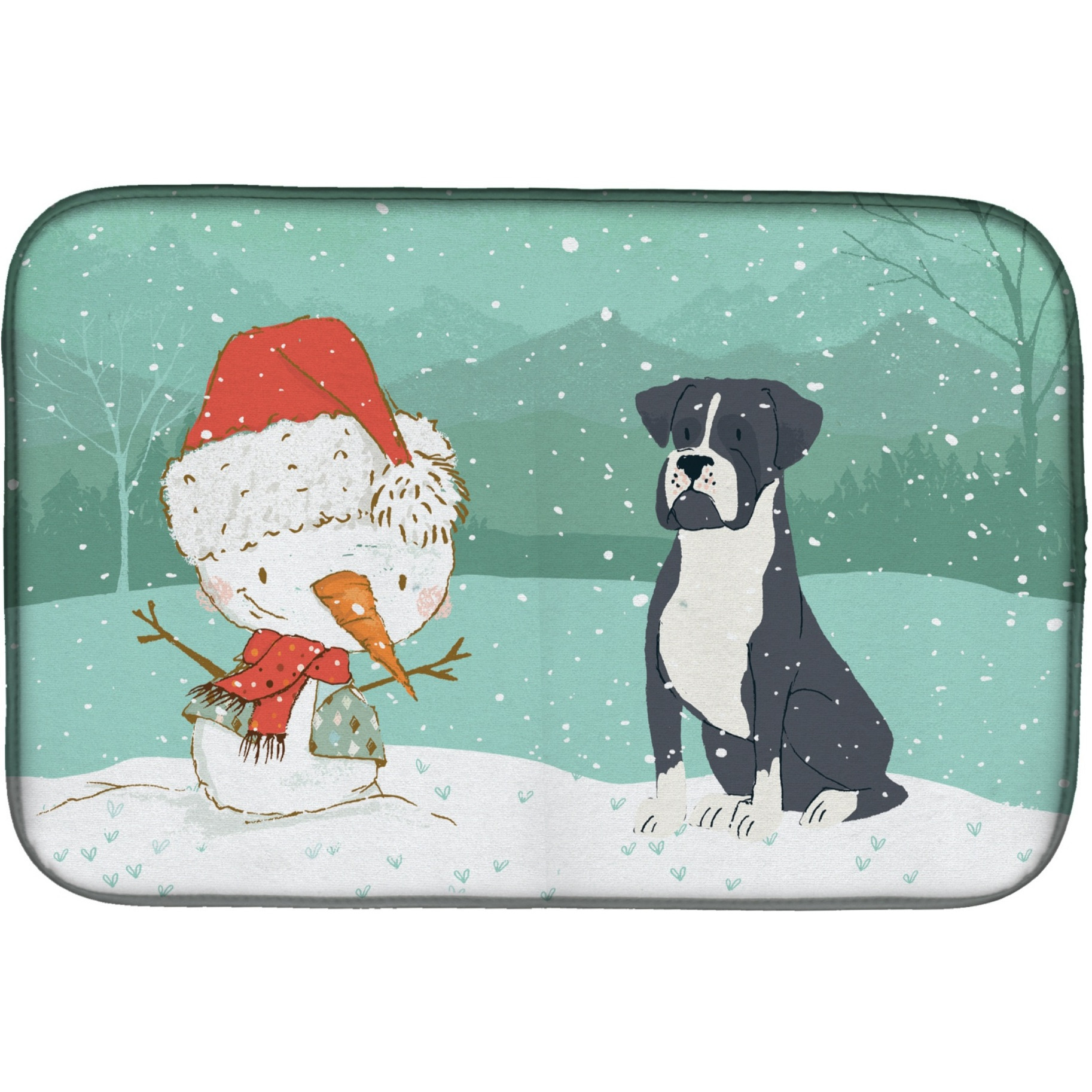 &quotCaroline's Treasures Black Boxer and Snowman Christmas Dish Drying Mat, 14 x 21, Multicolor"