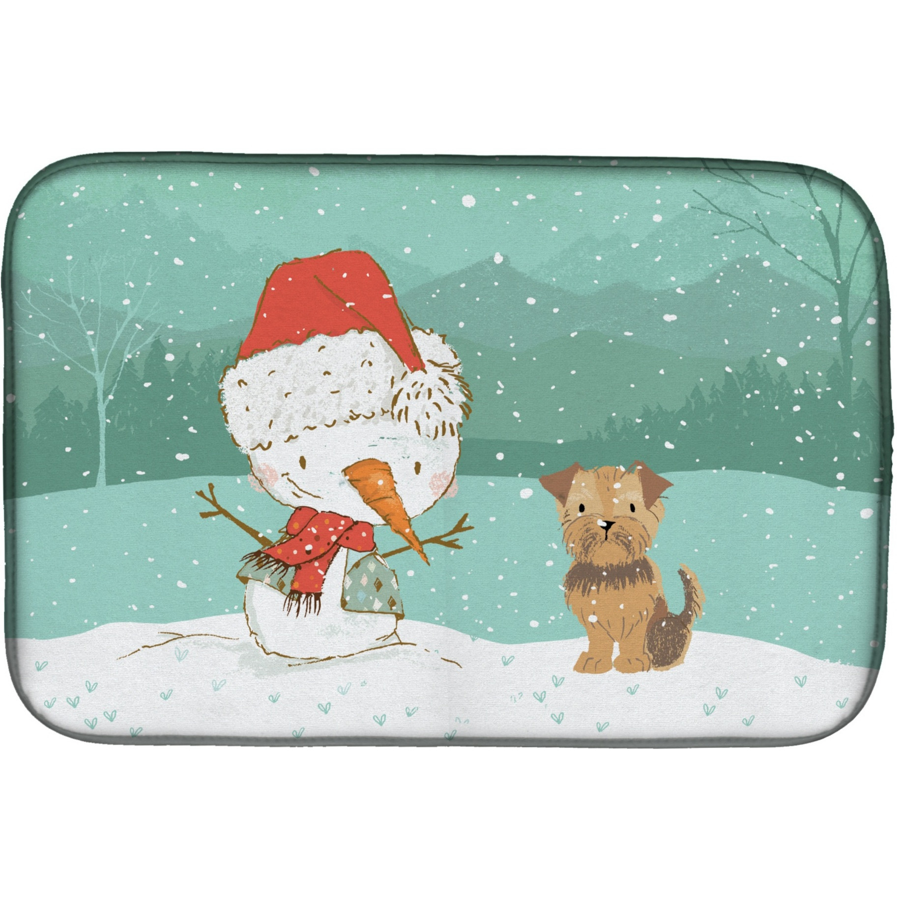 &quotCaroline's Treasures Yorkie Natural Ears Snowman Christmas Dish Drying Mat, 14 x 21"