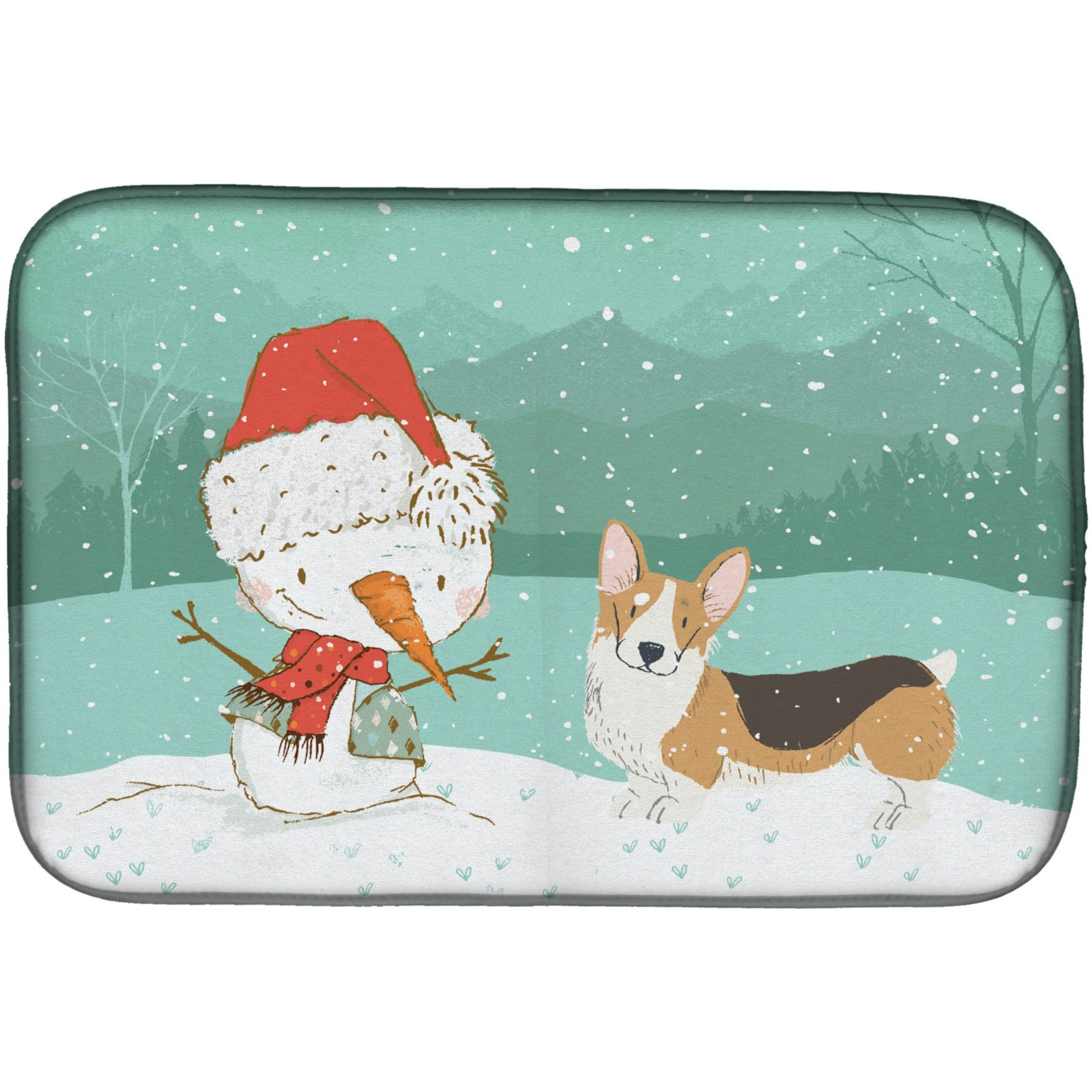 &quotCaroline's Treasures Tricolor Pembroke Corgi Snowman Christmas Dish Drying Mat, 14 x 21, Multicolor"