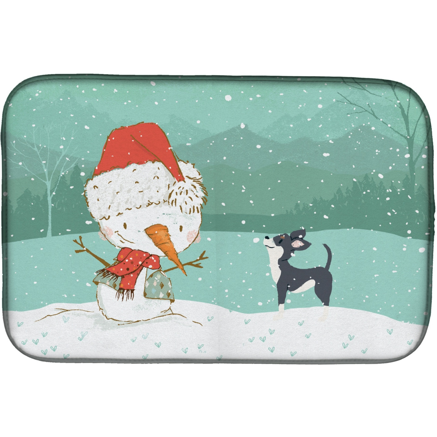&quotCaroline's Treasures Black Chihuahua Snowman Christmas Dish Drying Mat, 14 x 21"