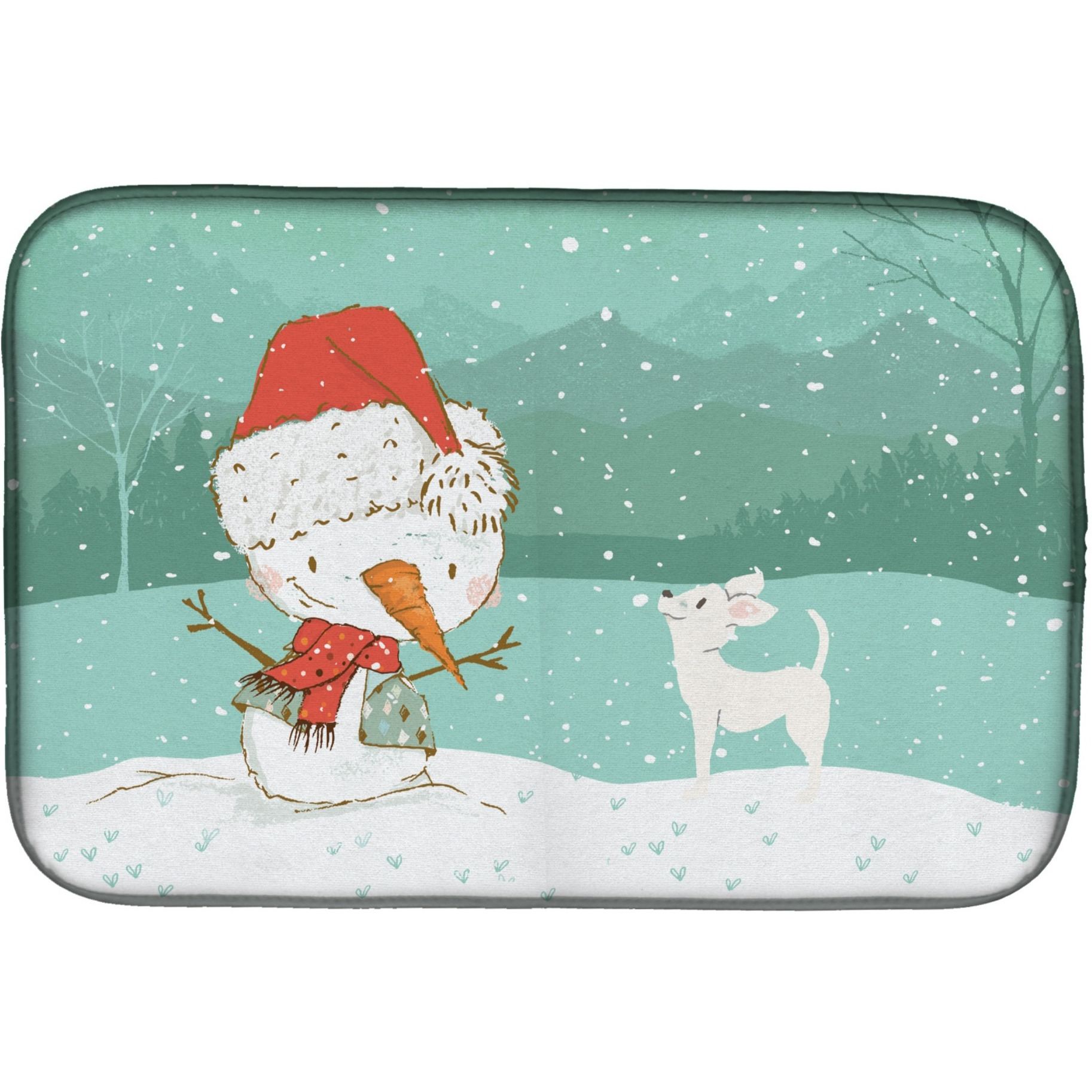 &quotCaroline's Treasures White Chihuahua Snowman Christmas Dish Drying Mat, 14 x 21"