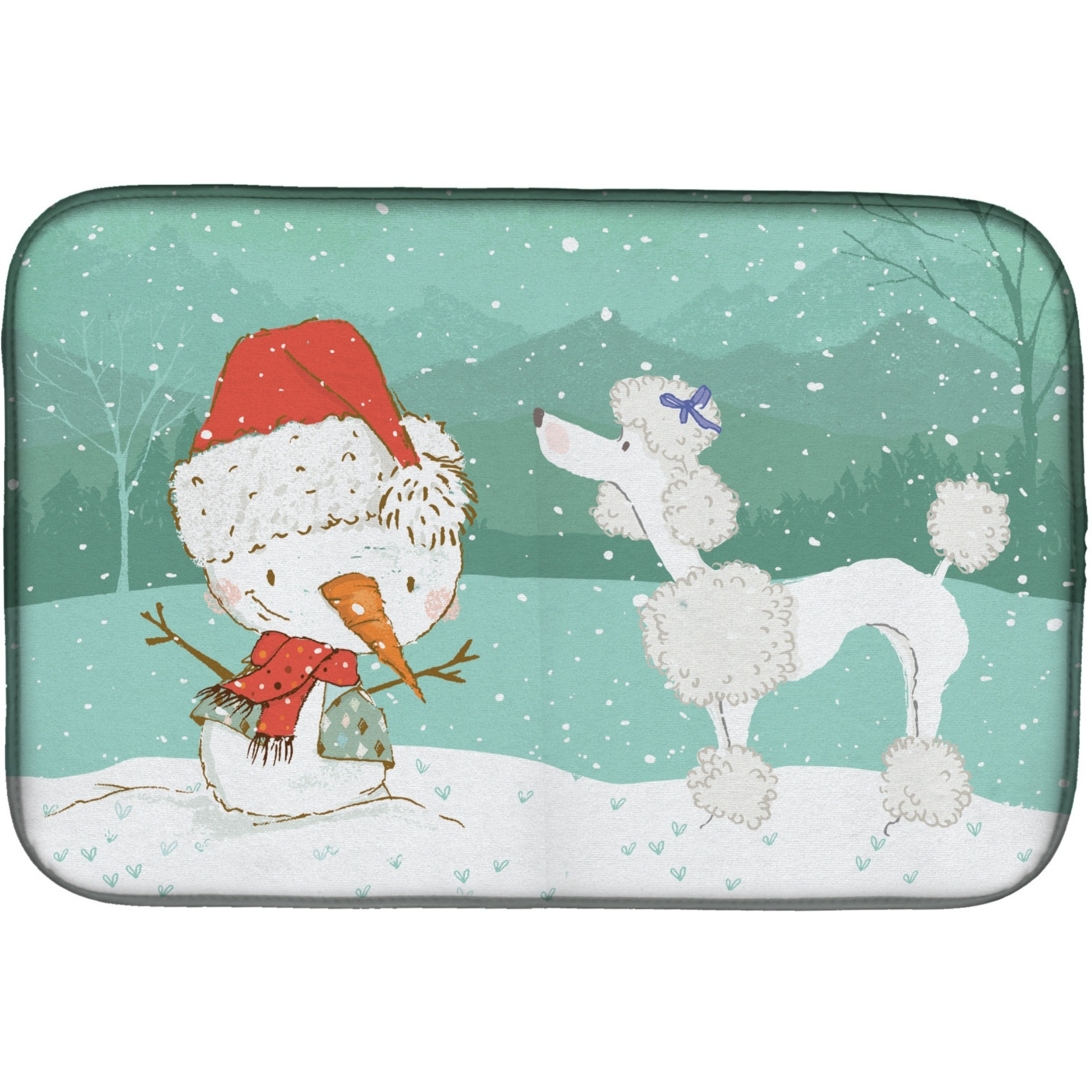 &quotCaroline's Treasures White Poodle Snowman Christmas Dish Drying Mat, 14 x 21"