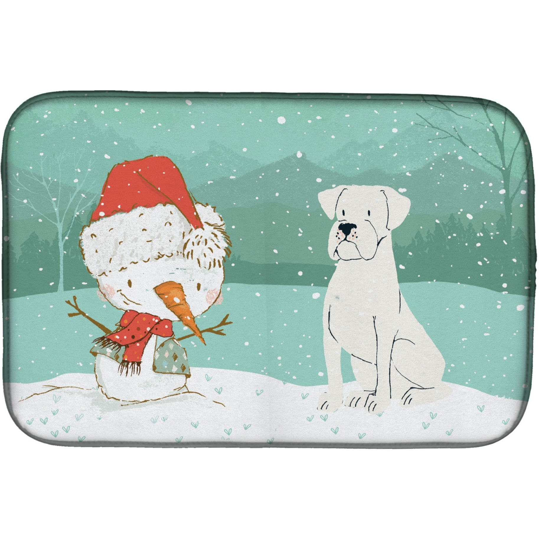 &quotCaroline's Treasures White Boxer and Snowman Christmas Dish Drying Mat, 14 x 21, Multicolor"
