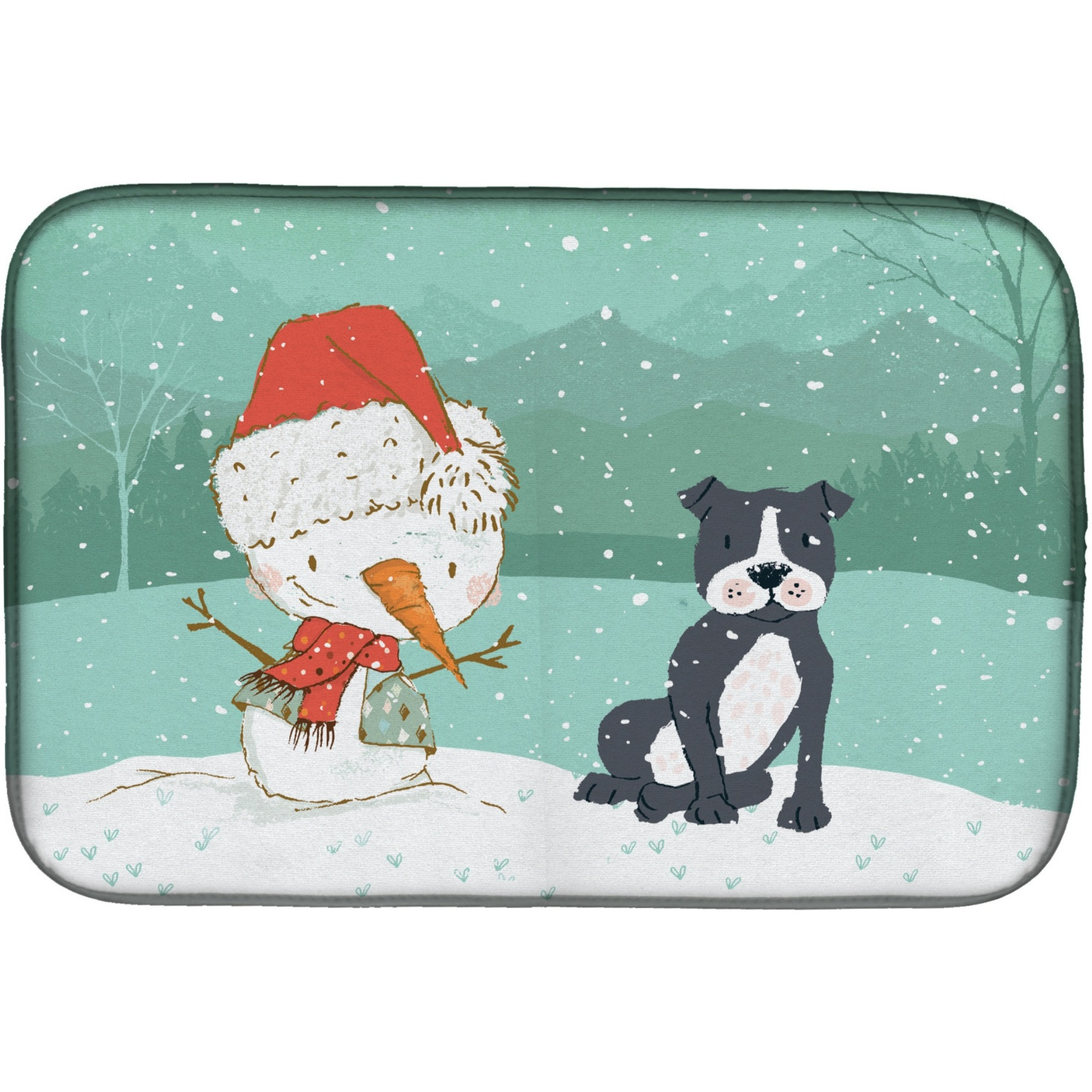 &quotCaroline's Treasures Black Staffie Snowman Christmas Dish Drying Mat, 14 x 21"