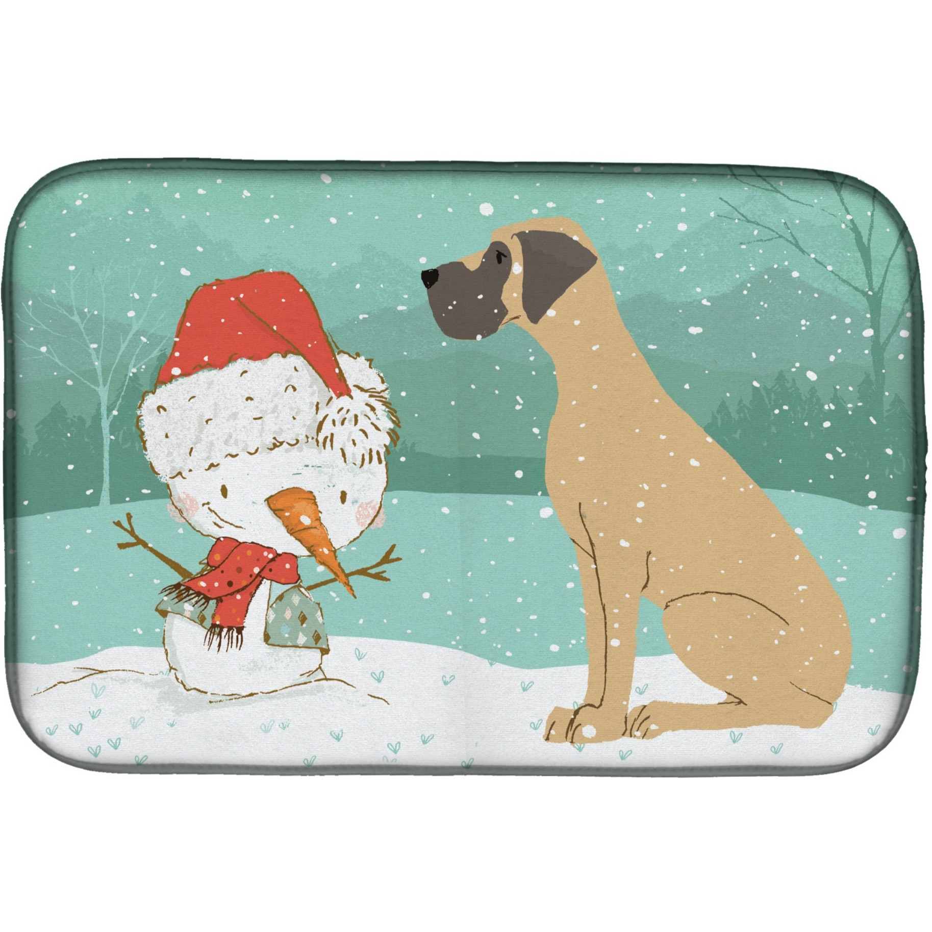 &quotCaroline's Treasures Fawn Natural Dane Snowman Christmas Dish Drying Mat, 14 x 21"