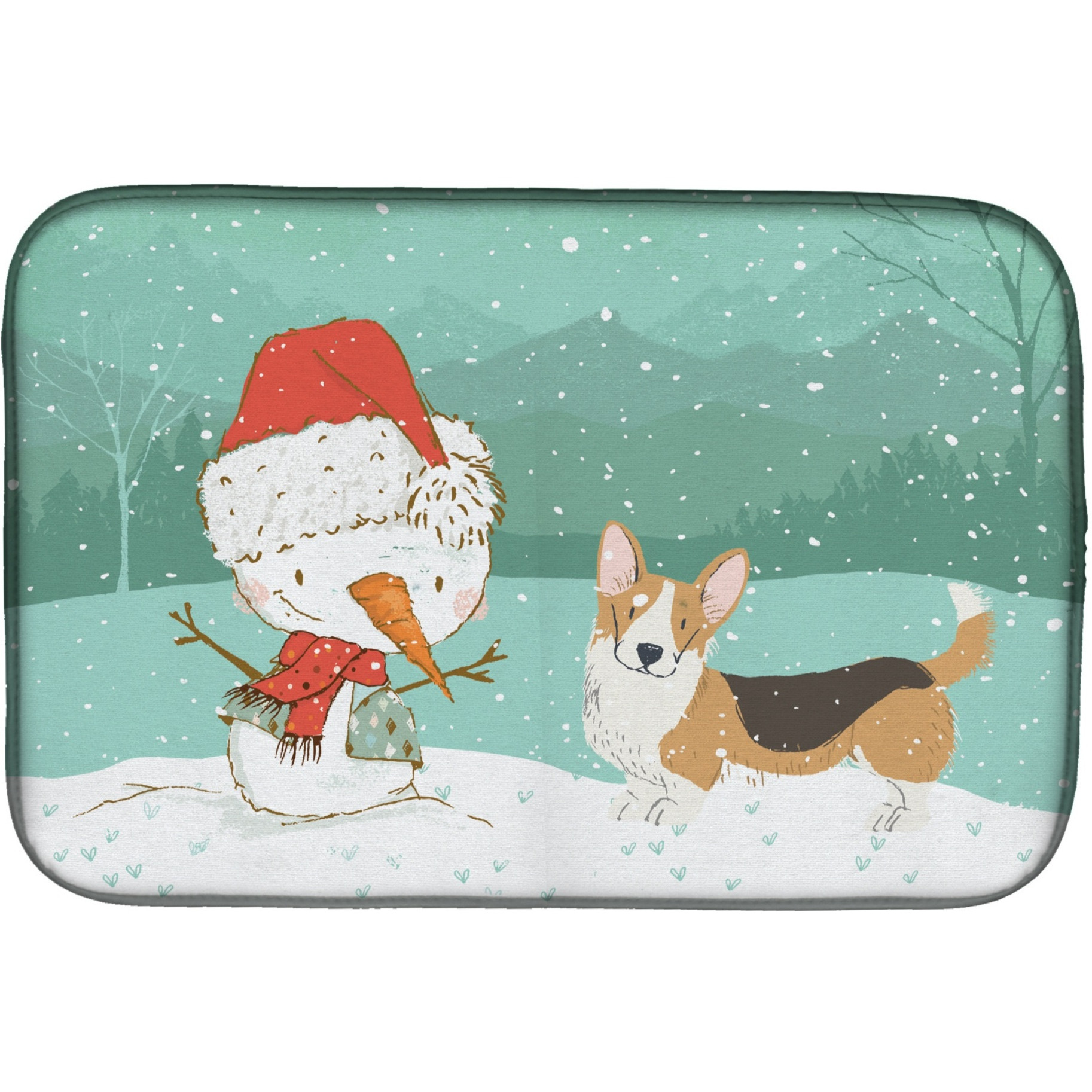 &quotCaroline's Treasures Tricolor Cardigan Corgi Snowman Christmas Dish Drying Mat, 14 x 21, Multicolor"