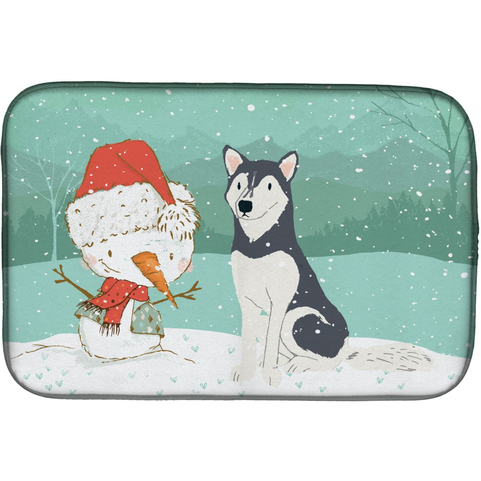 &quotCaroline's Treasures Siberian Husky Snowman Christmas Dish Drying Mat, 14 x 21"