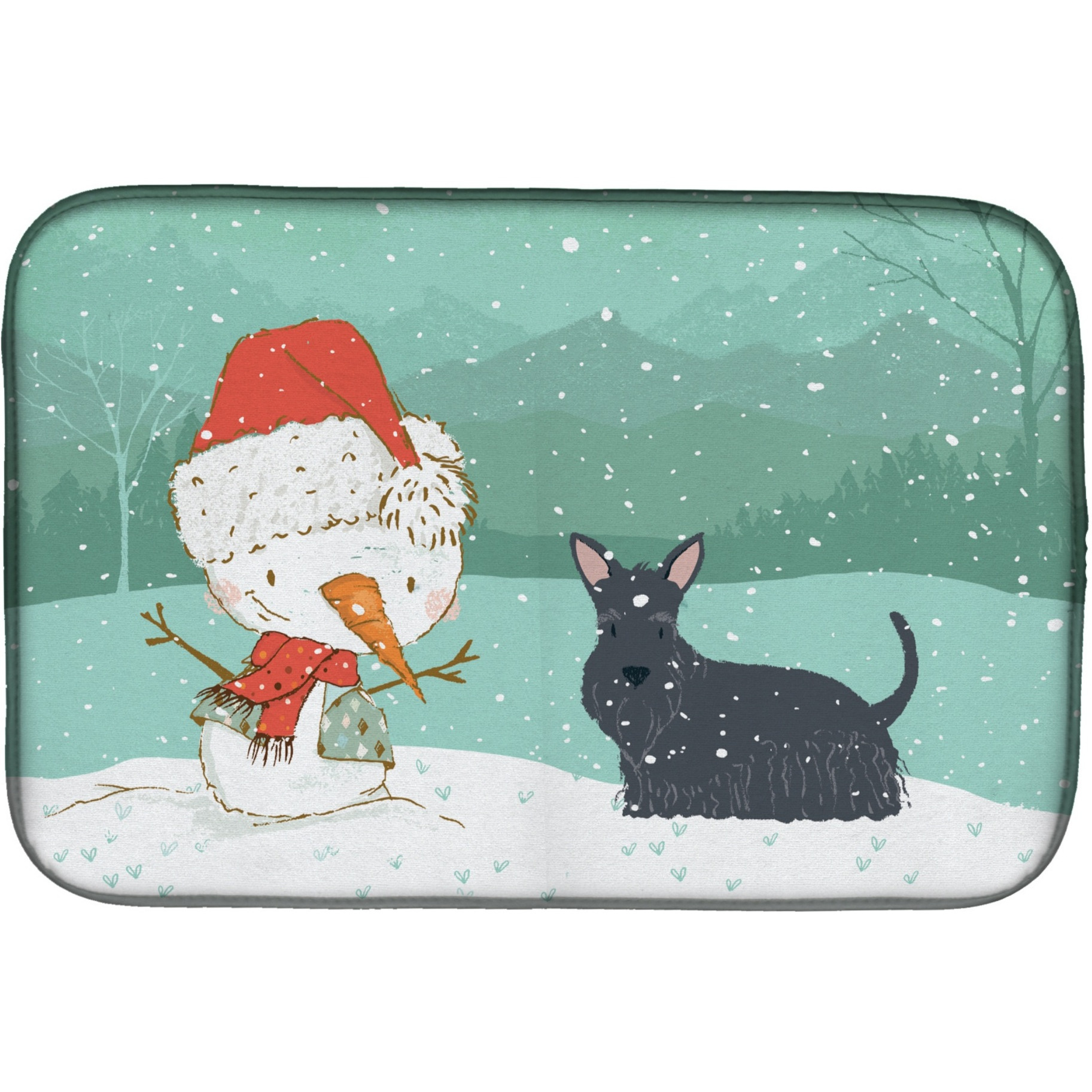 &quotCaroline's Treasures Scottish Terrier Snowman Christmas Dish Drying Mat, 14 x 21, Multicolor"