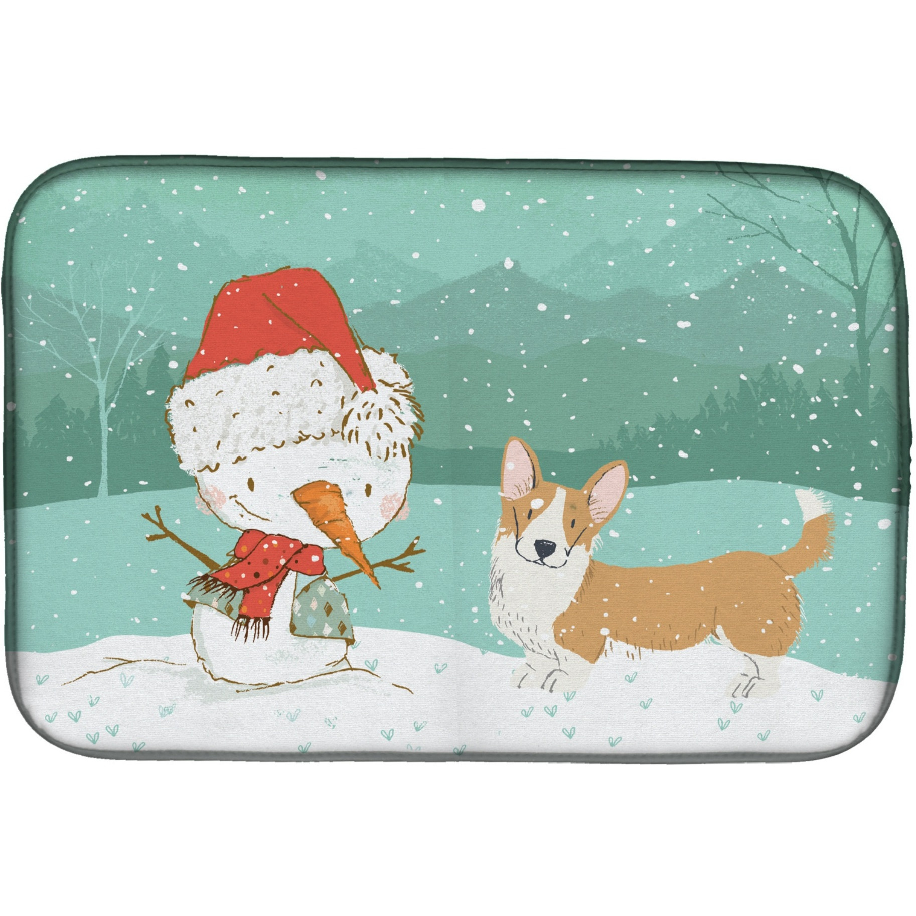 &quotCaroline's Treasures Cardigan Corgi Snowman Christmas Dish Drying Mat, 14 x 21"