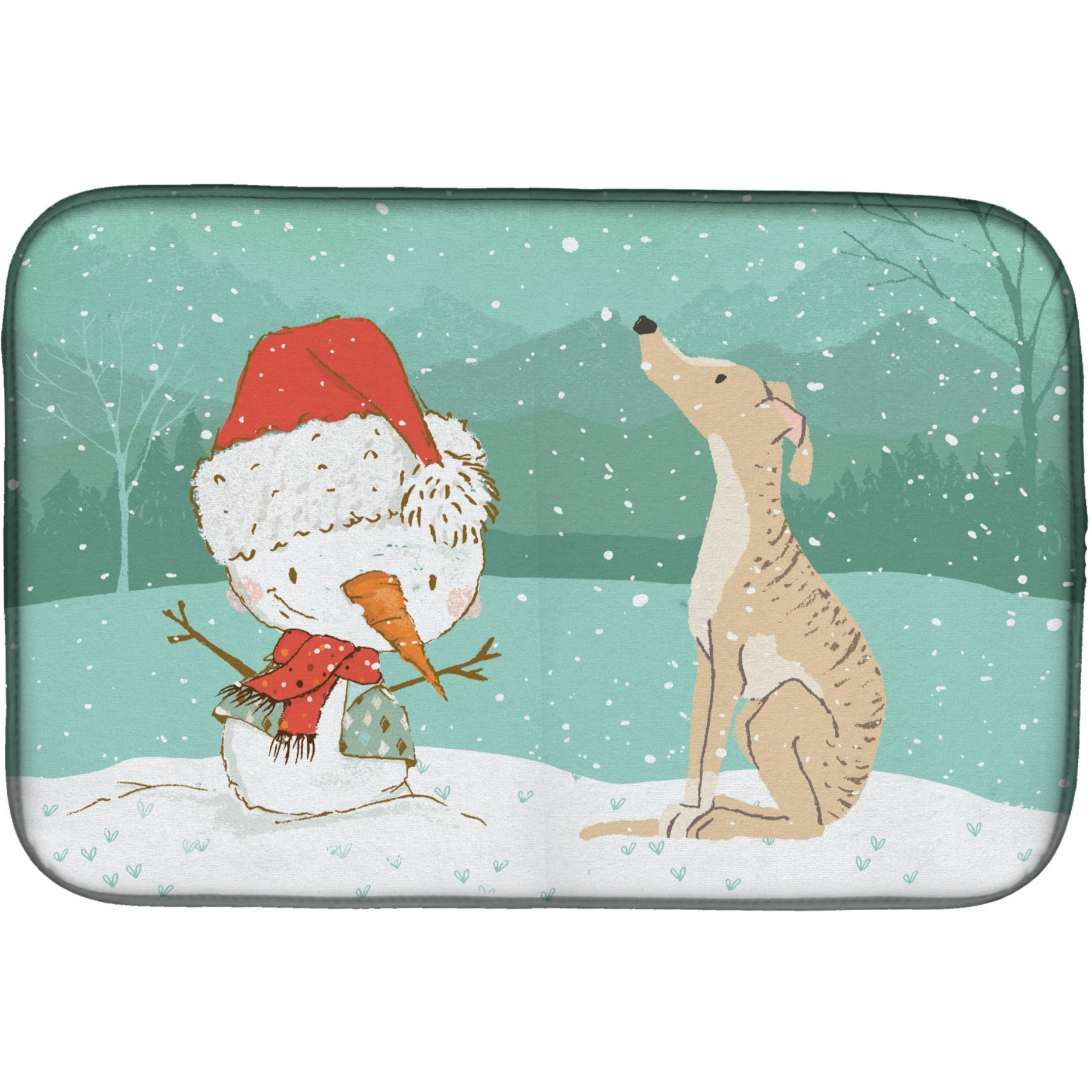 &quotCaroline's Treasures Brindle Greyhound Snowman Christmas Dish Drying Mat, 14 x 21, Multicolor"