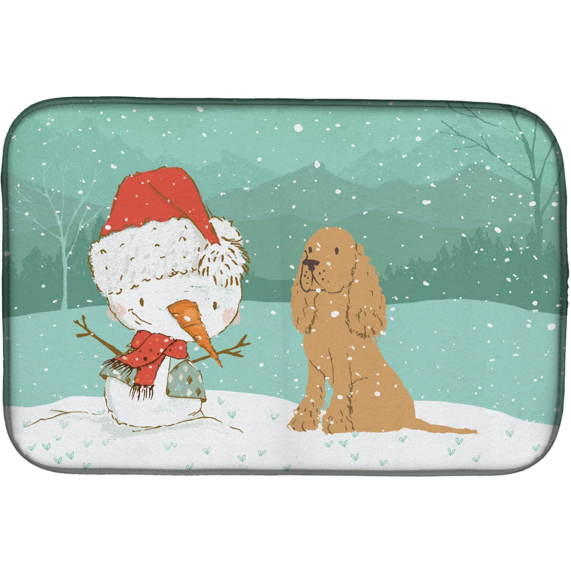 &quotCaroline's Treasures Tan Spaniel Snowman Christmas Dish Drying Mat, 14 x 21, Multicolor"