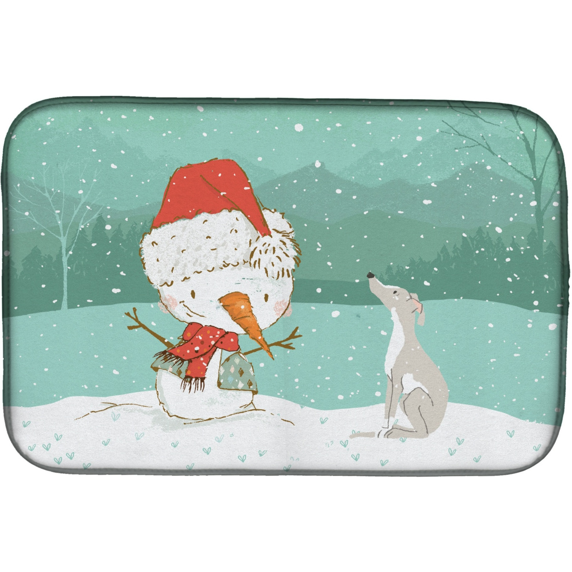 &quotCaroline's Treasures Italian Greyhound Snowman Christmas Dish Drying Mat, 14 x 21, Multicolor"