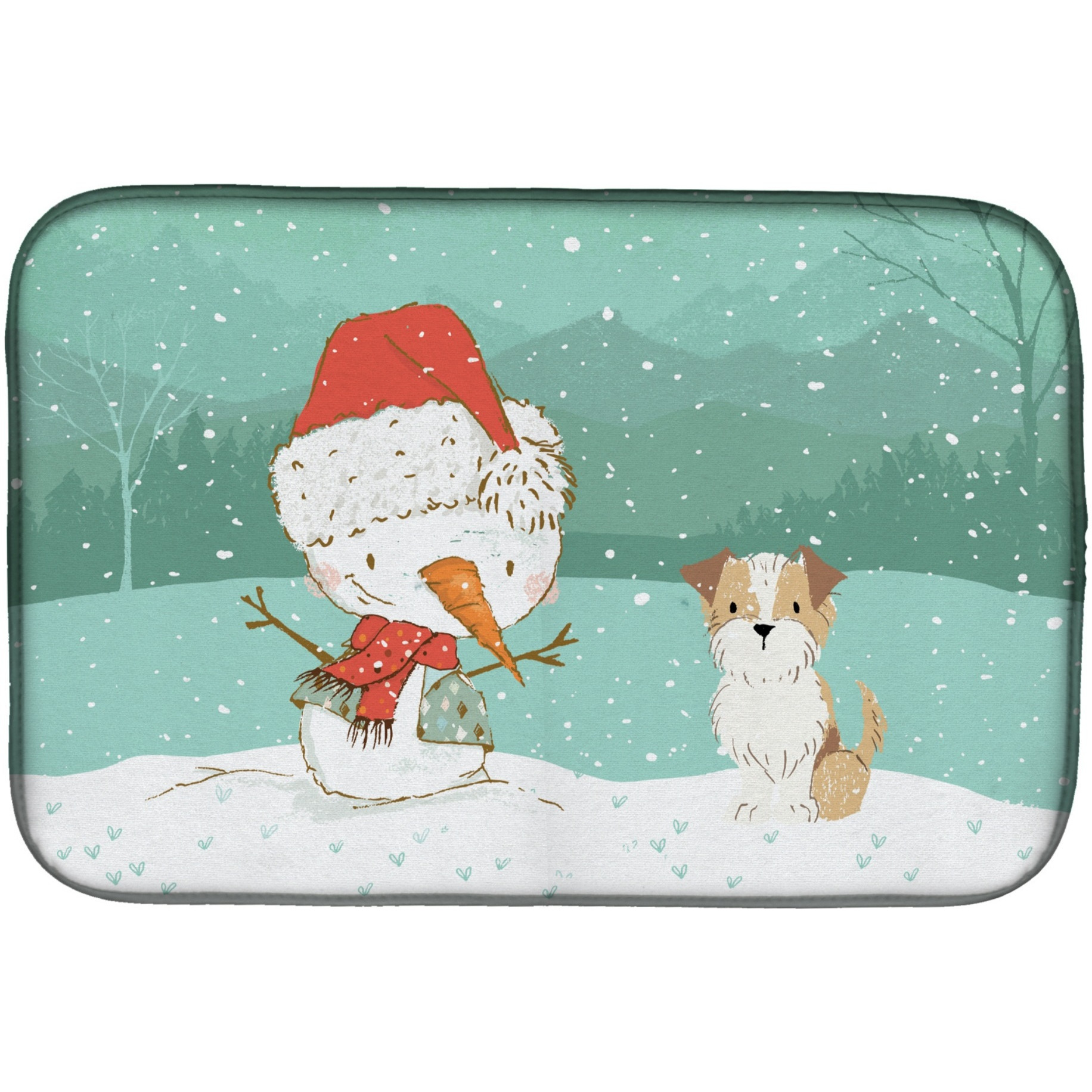 &quotCaroline's Treasures Brown and White Terrier Snowman Christmas Dish Drying Mat, 14 x 21, Multicolor"