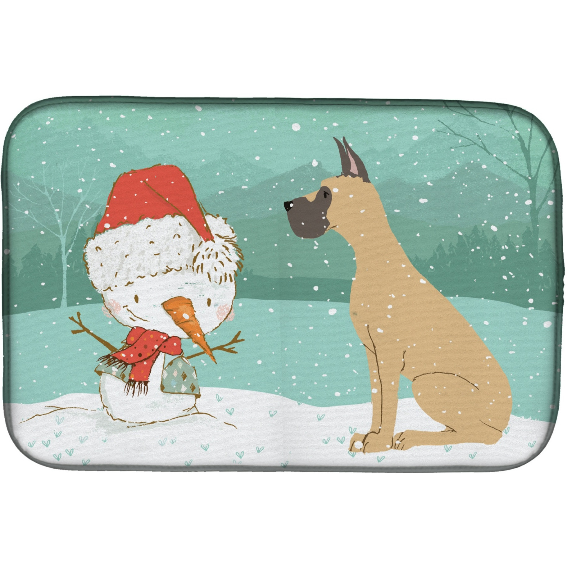 &quotCaroline's Treasures Cropped Fawn Dane Snowman Christmas Dish Drying Mat, 14 x 21, Multicolor"