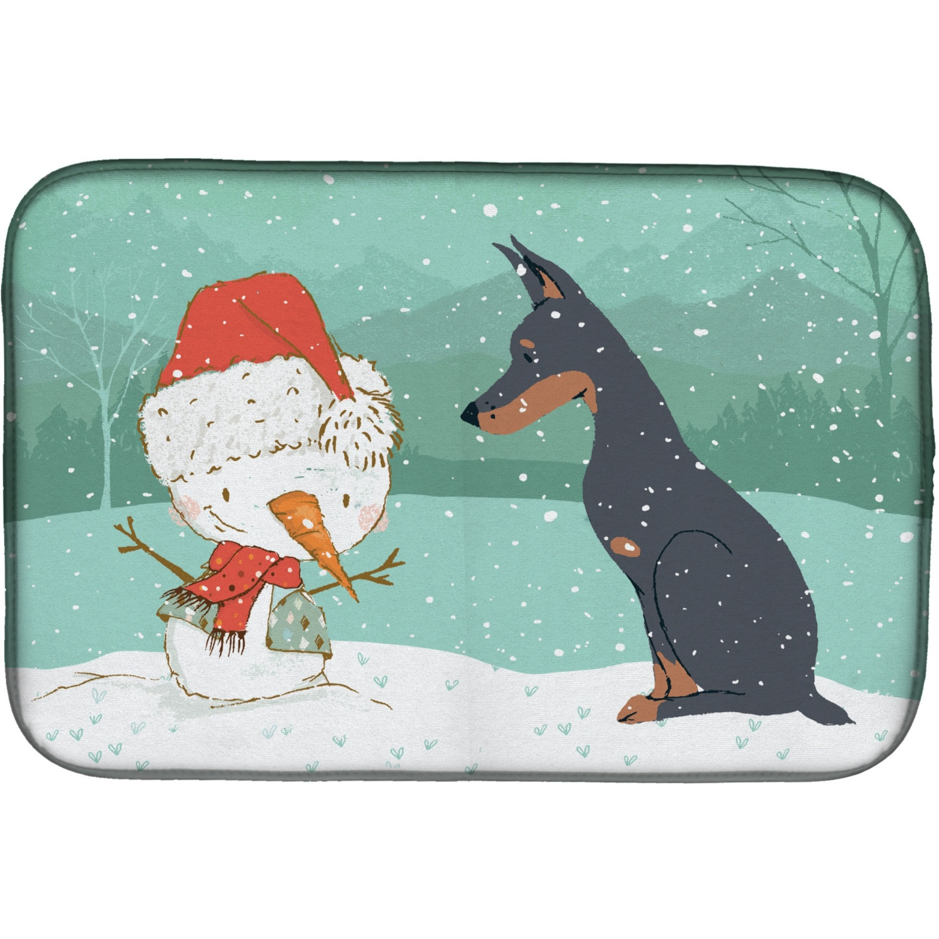 &quotCaroline's Treasures Doberman and Snowman Christmas Dish Drying Mat, 14 x 21, Multicolor"
