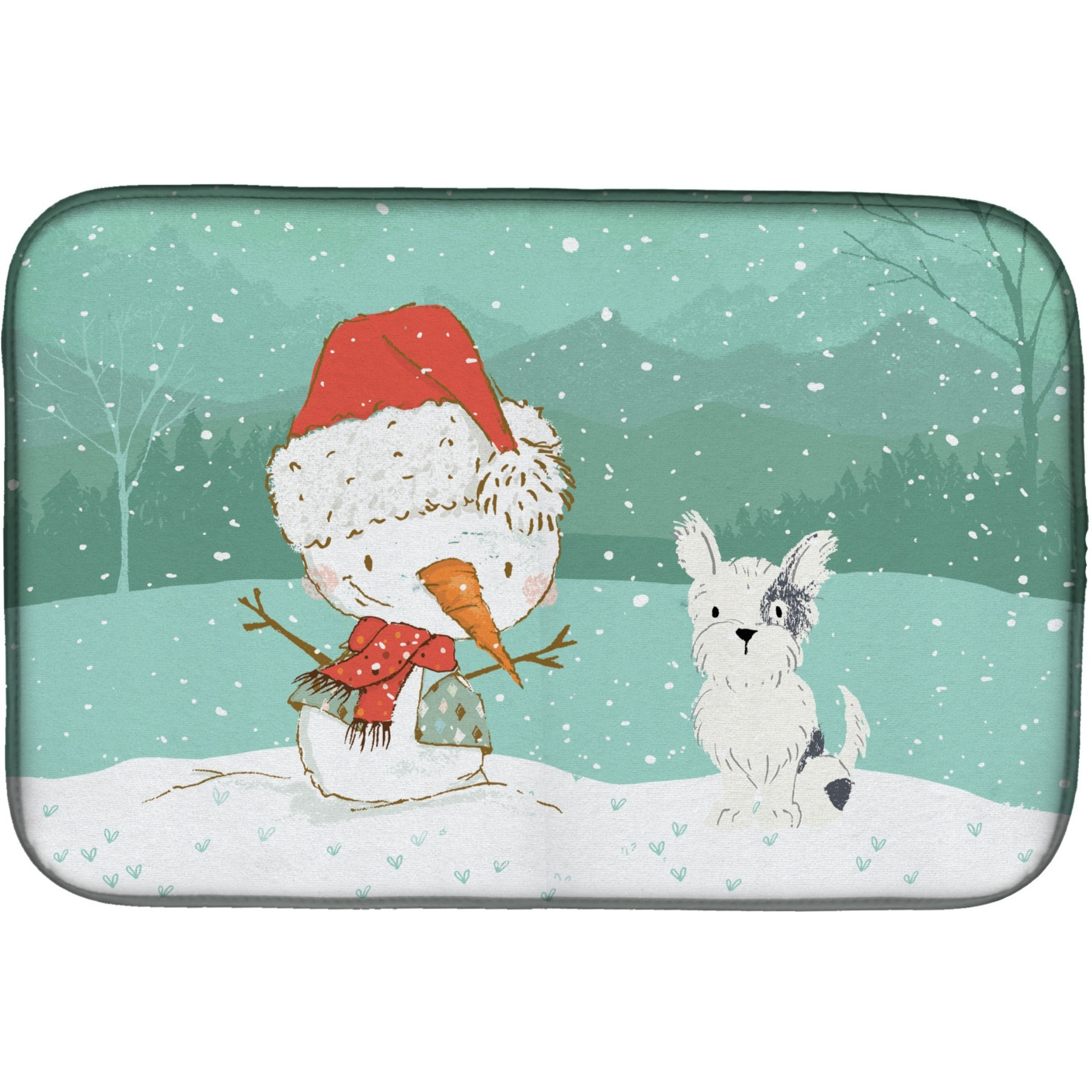 &quotCaroline's Treasures Black and White Terrier Snowman Christmas Dish Drying Mat, 14 x 21, Multicolor"