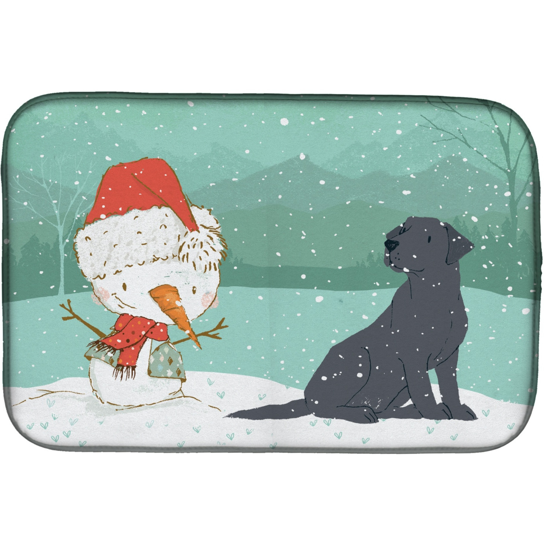 &quotCaroline's Treasures Black Labrador Snowman Christmas Dish Drying Mat, 14 x 21, Multicolor"