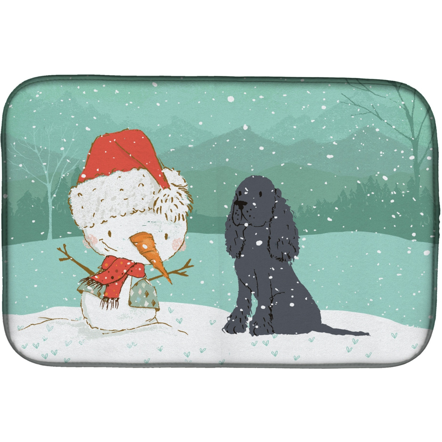 &quotCaroline's Treasures Black Spaniel Snowman Christmas Dish Drying Mat, 14 x 21"