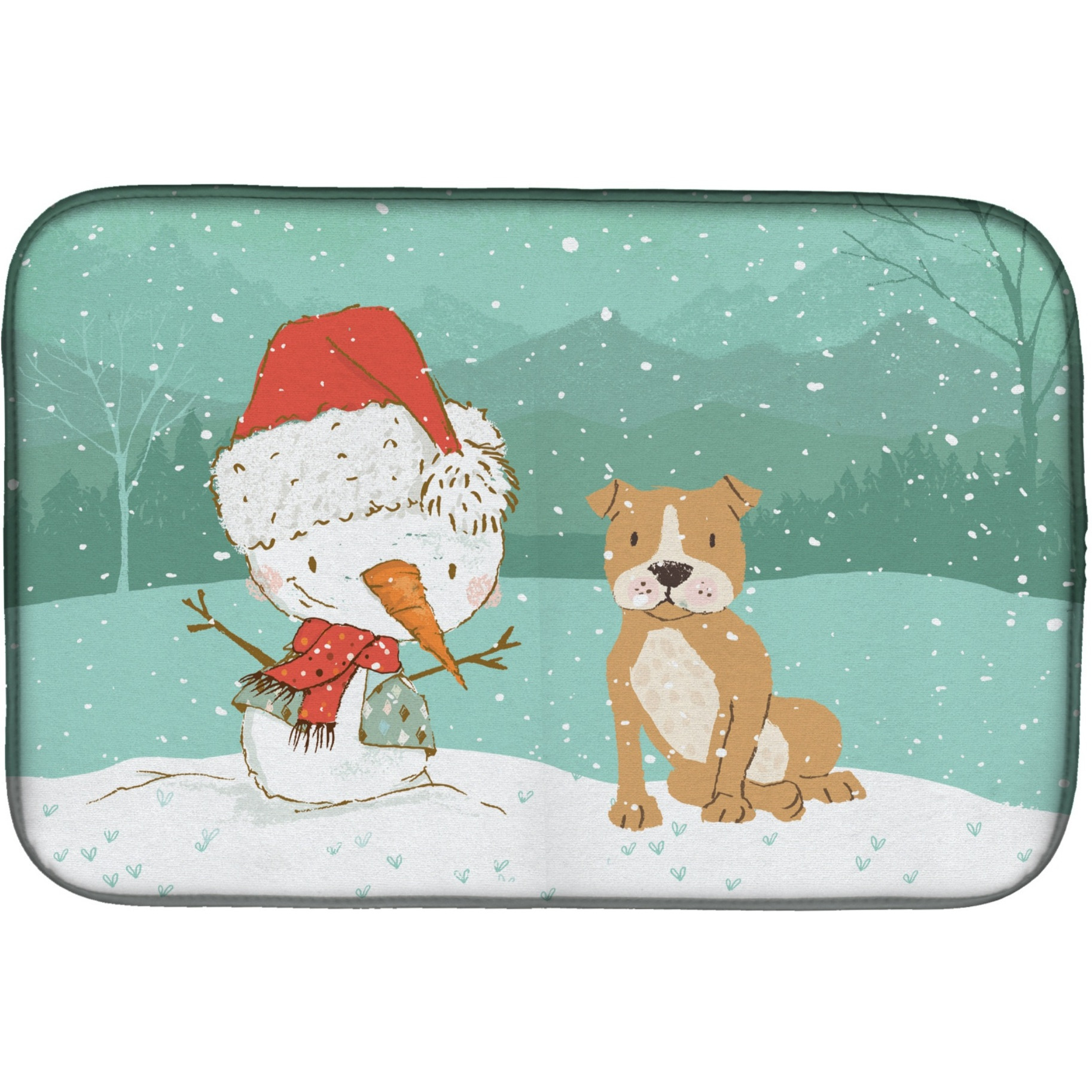 &quotCaroline's Treasures Brown Staffie Snowman Christmas Dish Drying Mat, 14 x 21"