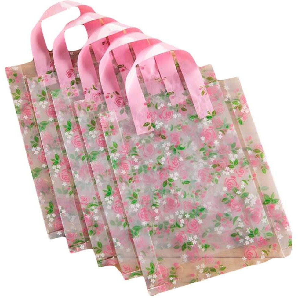 Transparent Rose - 50 Pieces Plastic Shopping Bags Gift Bag Boutique Tote Bags
