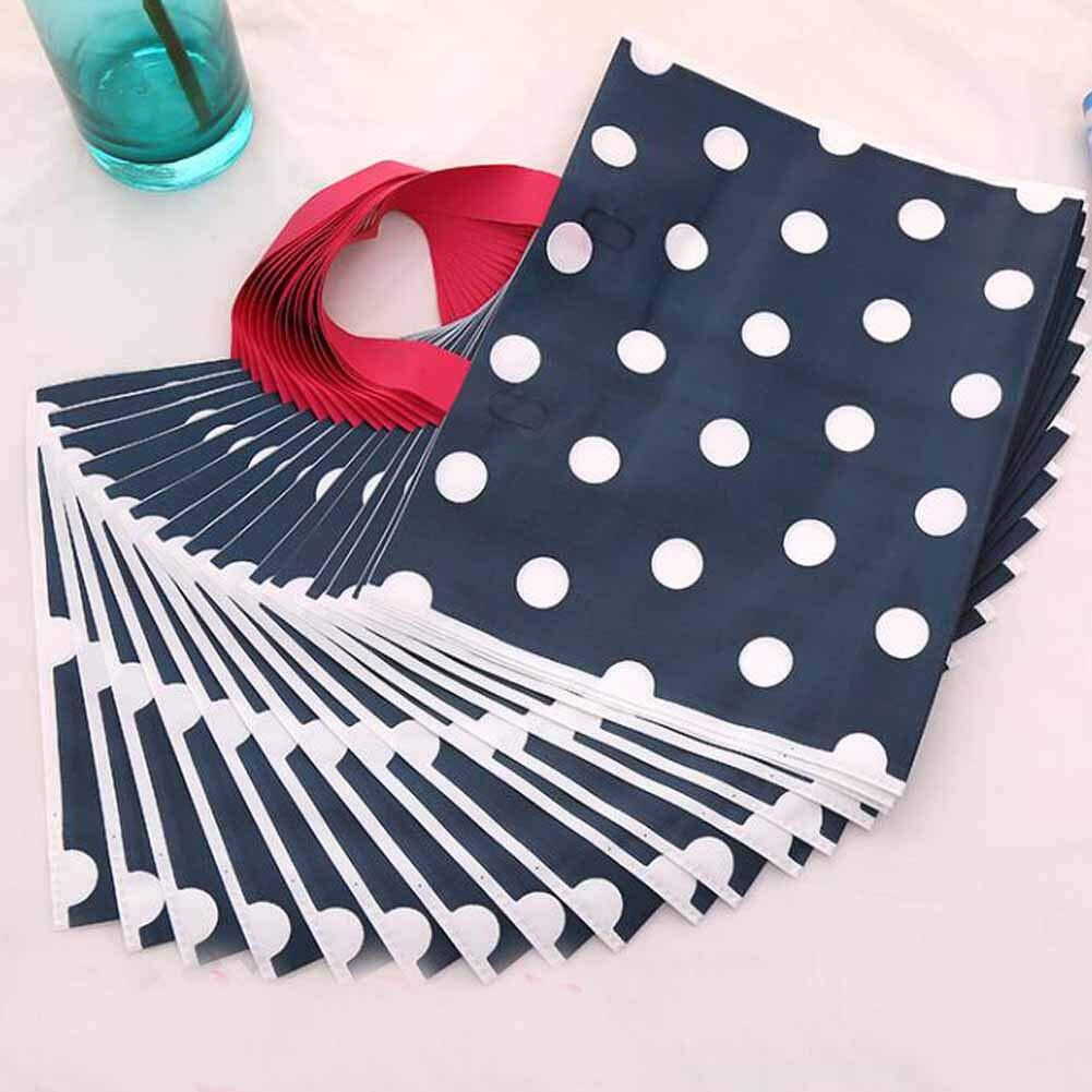 Blue Polka Dot - 48 Pieces Plastic Retail Shopping Bags Boutique Bags Tote Bag