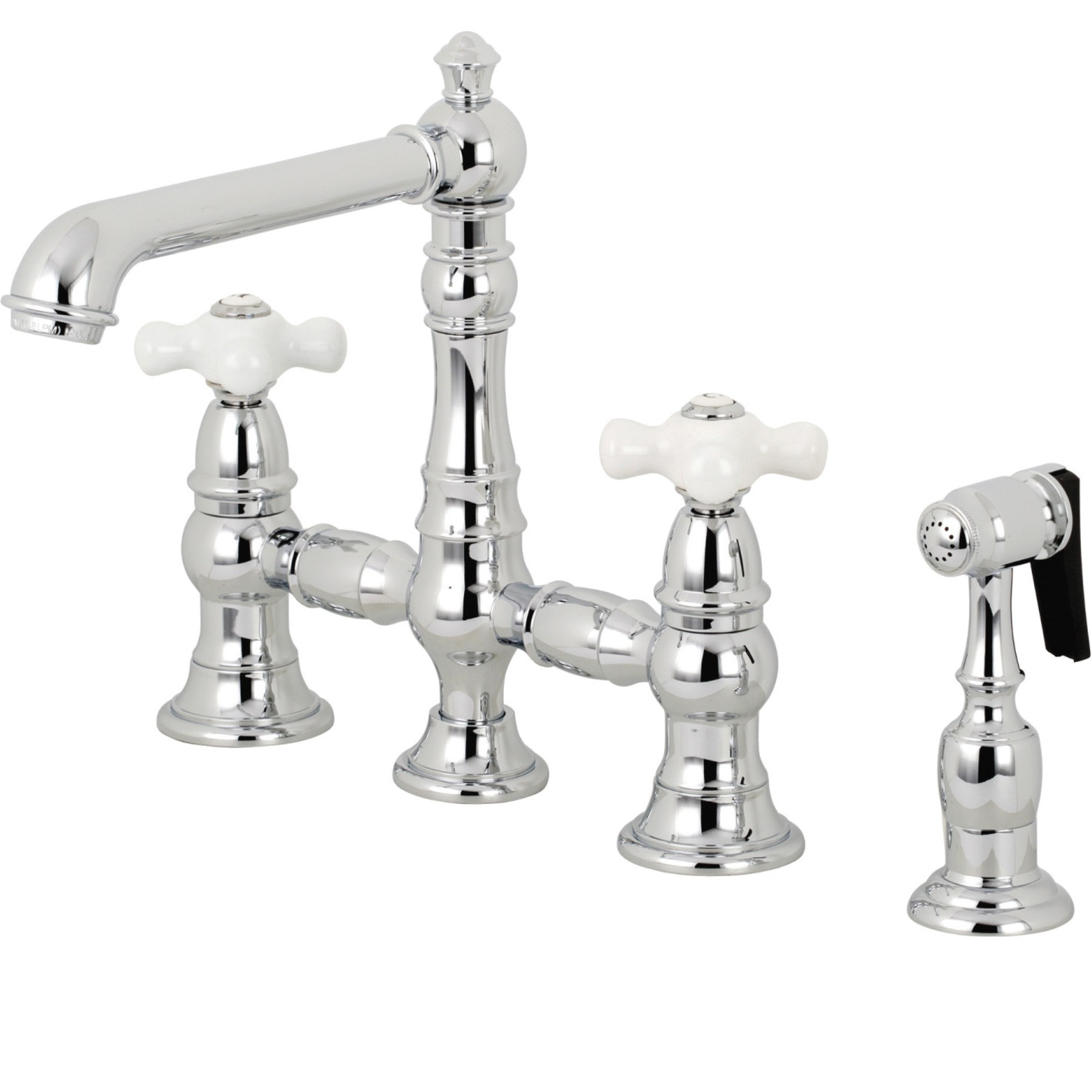 Kingston Brass KS7271PXBS English Country 8" Bridge Kitchen Faucet with Sprayer, Polished Chrome