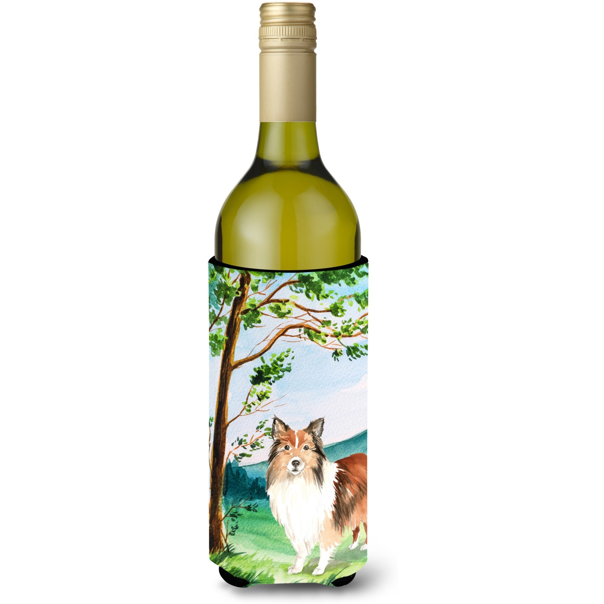&quotCaroline's Treasures CK2558LITERK Under The Tree Sheltie Wine Bottle Hugger cold-beverage-koozies, 750 ml, Multicolor"