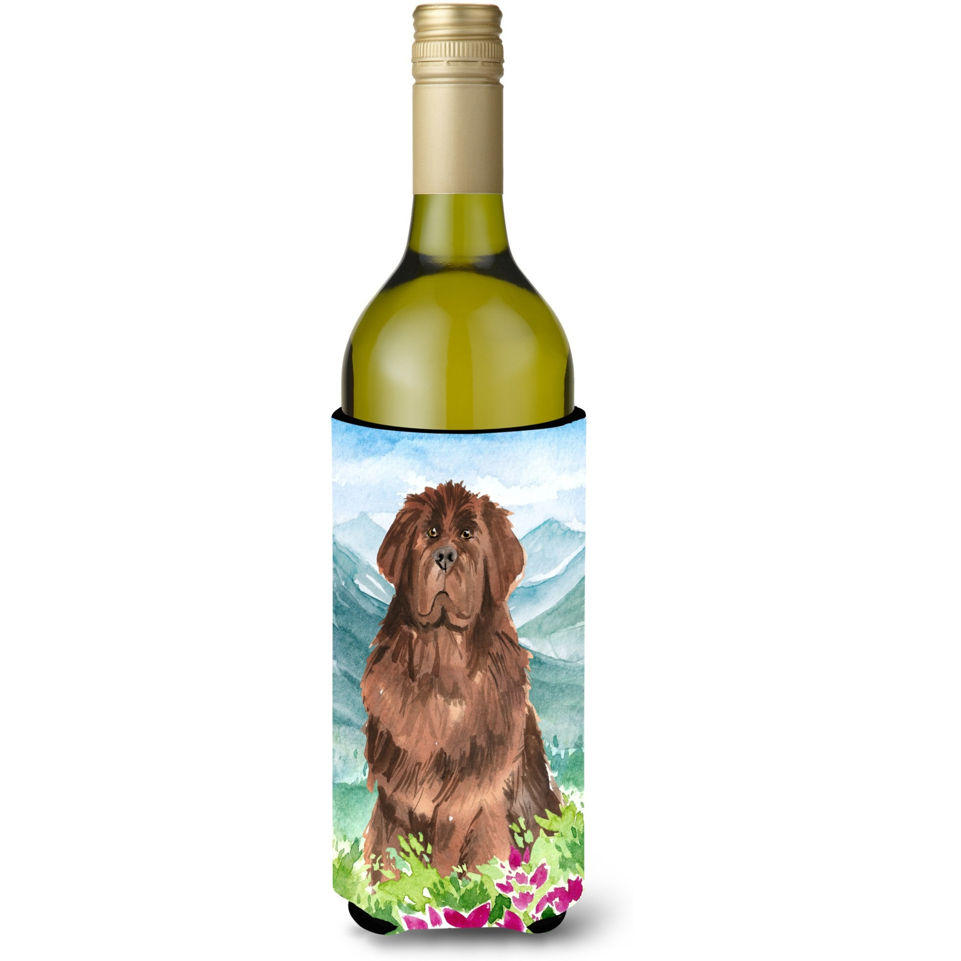 &quotCaroline's Treasures CK2527LITERK Mountain Flowers Newfoundland Wine Bottle Hugger cold-beverage-koozies, 750 ml, Multicolor"