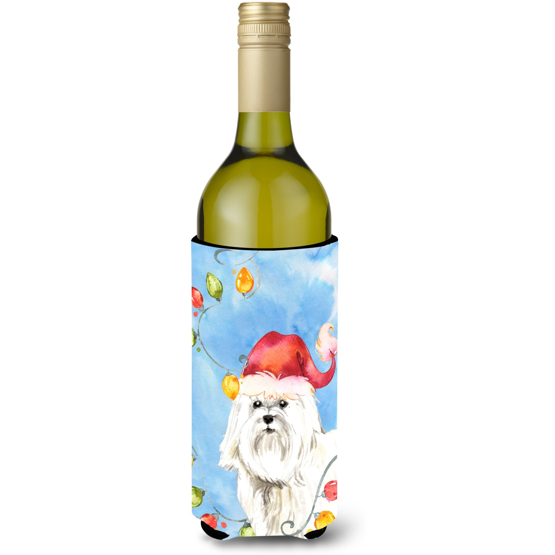 &quotCaroline's Treasures CK2486LITERK Christmas Lights Maltese Wine Bottle Hugger cold-beverage-koozies, 750 ml, Multicolor"