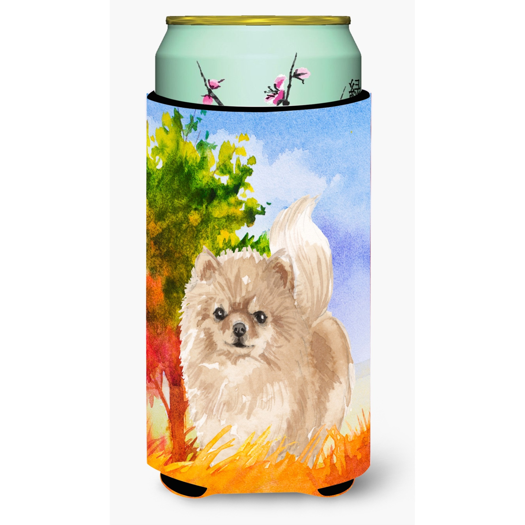 &quotCaroline's Treasures CK1935TBC Fall Pomeranian Tall Boy Insulator Hugger cold-beverage-koozies, Multicolor"