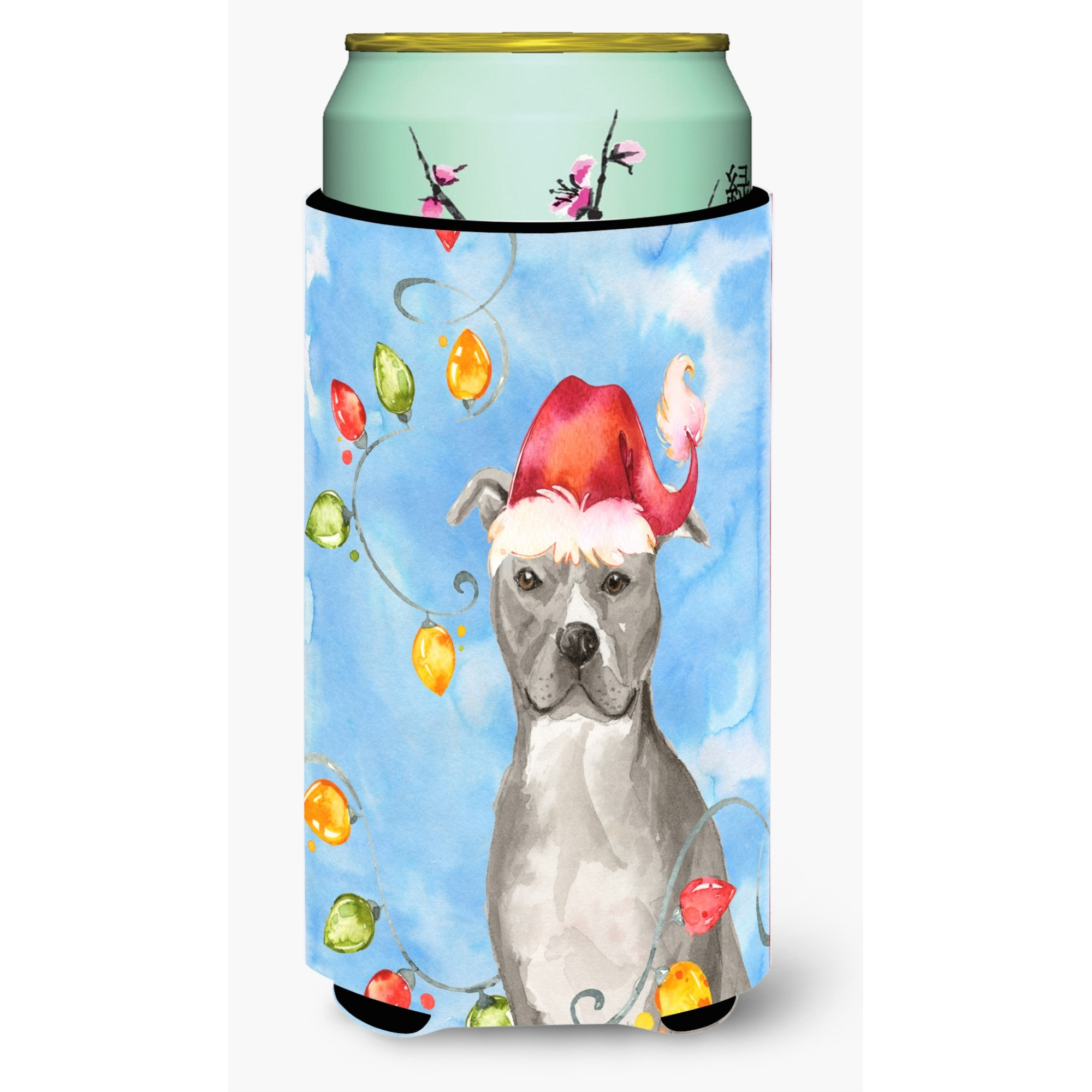 &quotCaroline's Treasures CK2502TBC Christmas Staffordshire Bull Terrier Tall Boy Hugger cold-beverage-koozies, Multicolor"