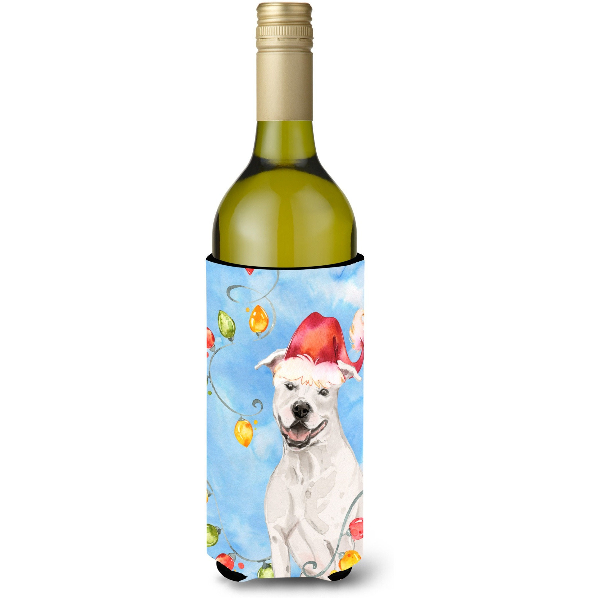 &quotCaroline's Treasures Christmas White Staffie Bull Terrier Wine Bottle Hugger cold-beverage-koozies, 750 ml, Multicolor"
