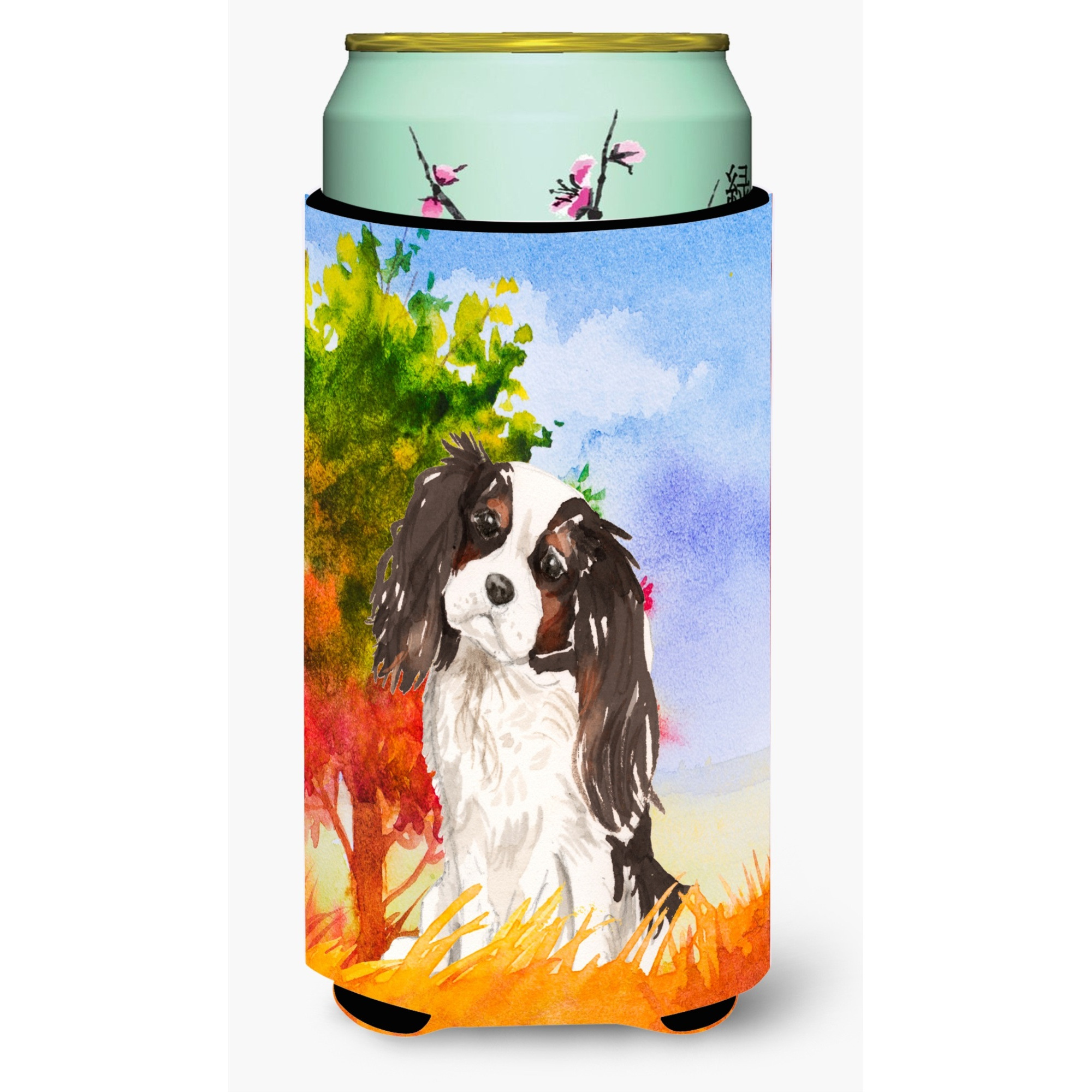 &quotCaroline's Treasures CK1931TBC Fall Tricolor Cavalier Spaniel Tall Boy Hugger cold-beverage-koozies, Multicolor"