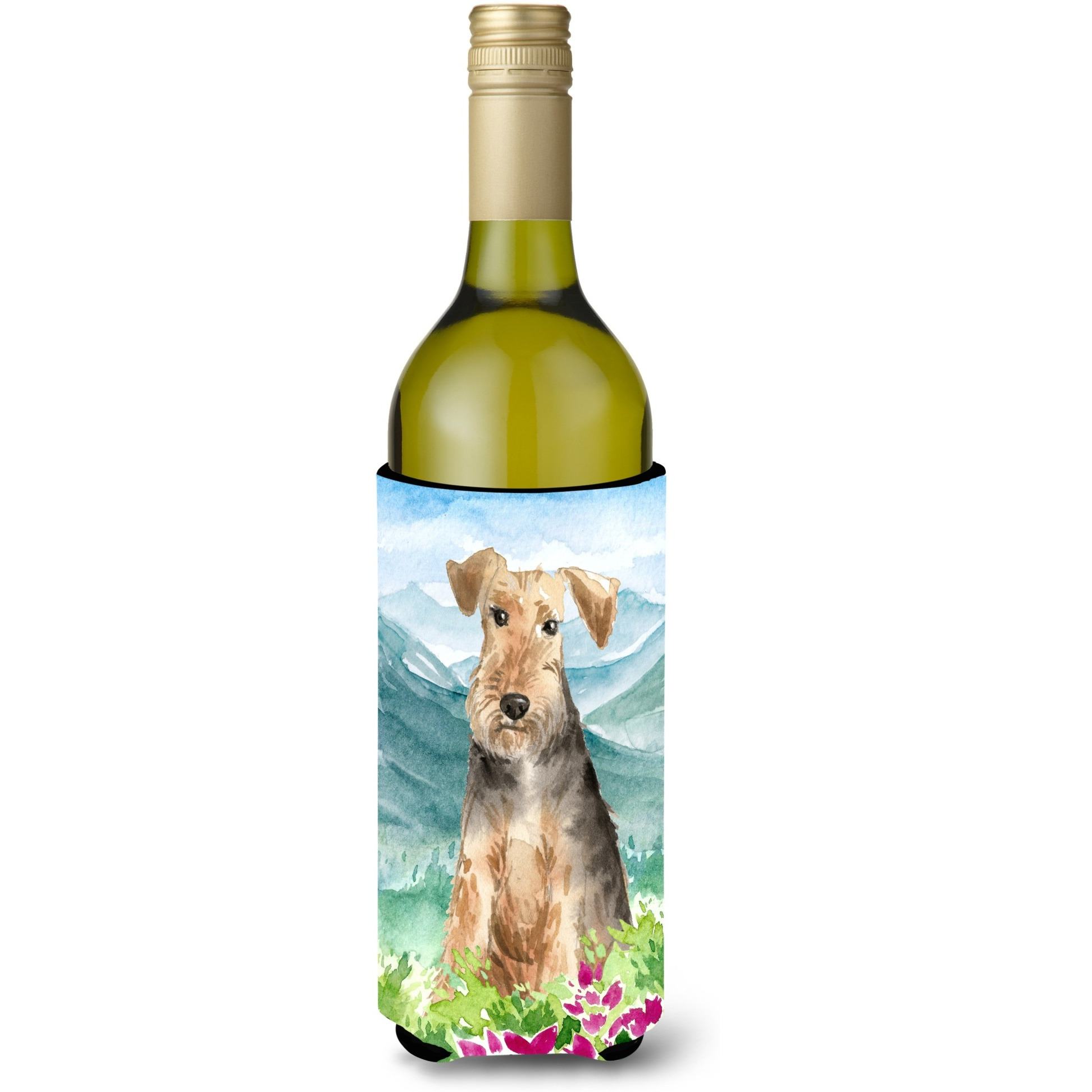 &quotCaroline's Treasures CK2516LITERK Mountian Flowers Welsh Terrier Wine Bottle Hugger cold-beverage-koozies, 750 ml, Multicolor"