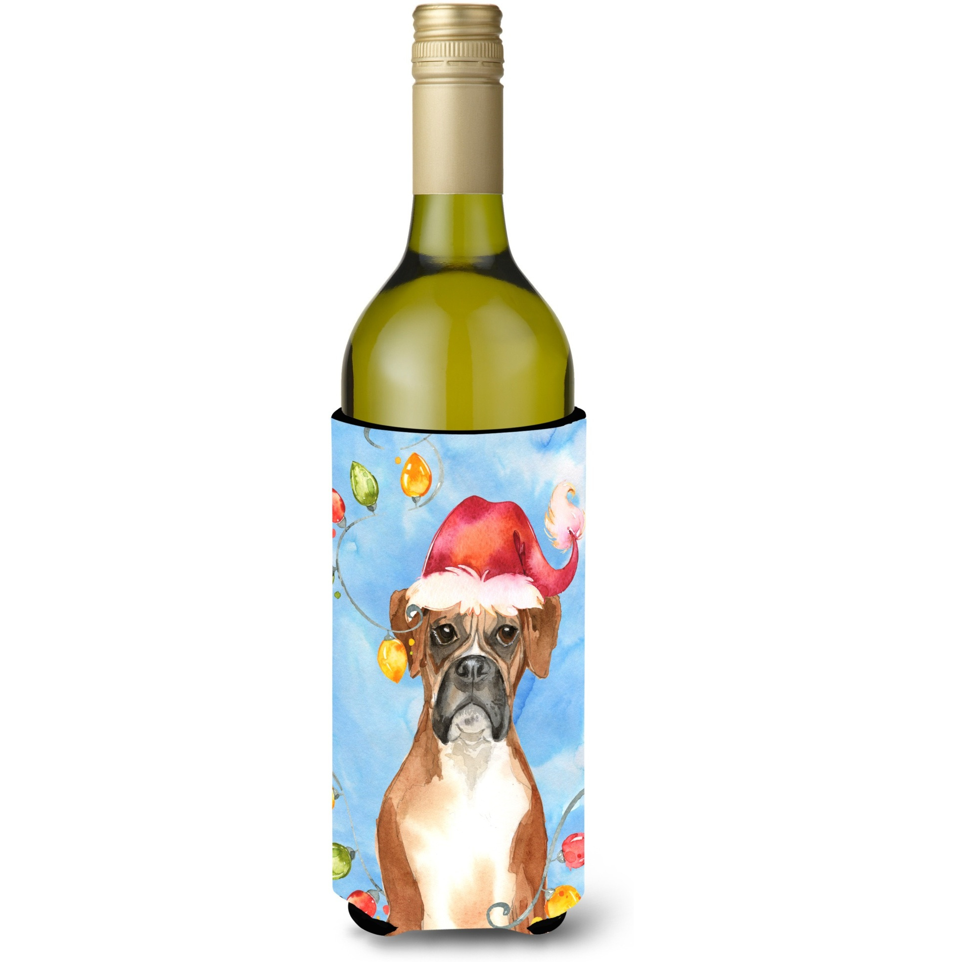 &quotCaroline's Treasures CK2468LITERK Christmas Lights Boxer Wine Bottle Hugger cold-beverage-koozies, 750 ml, Multicolor"
